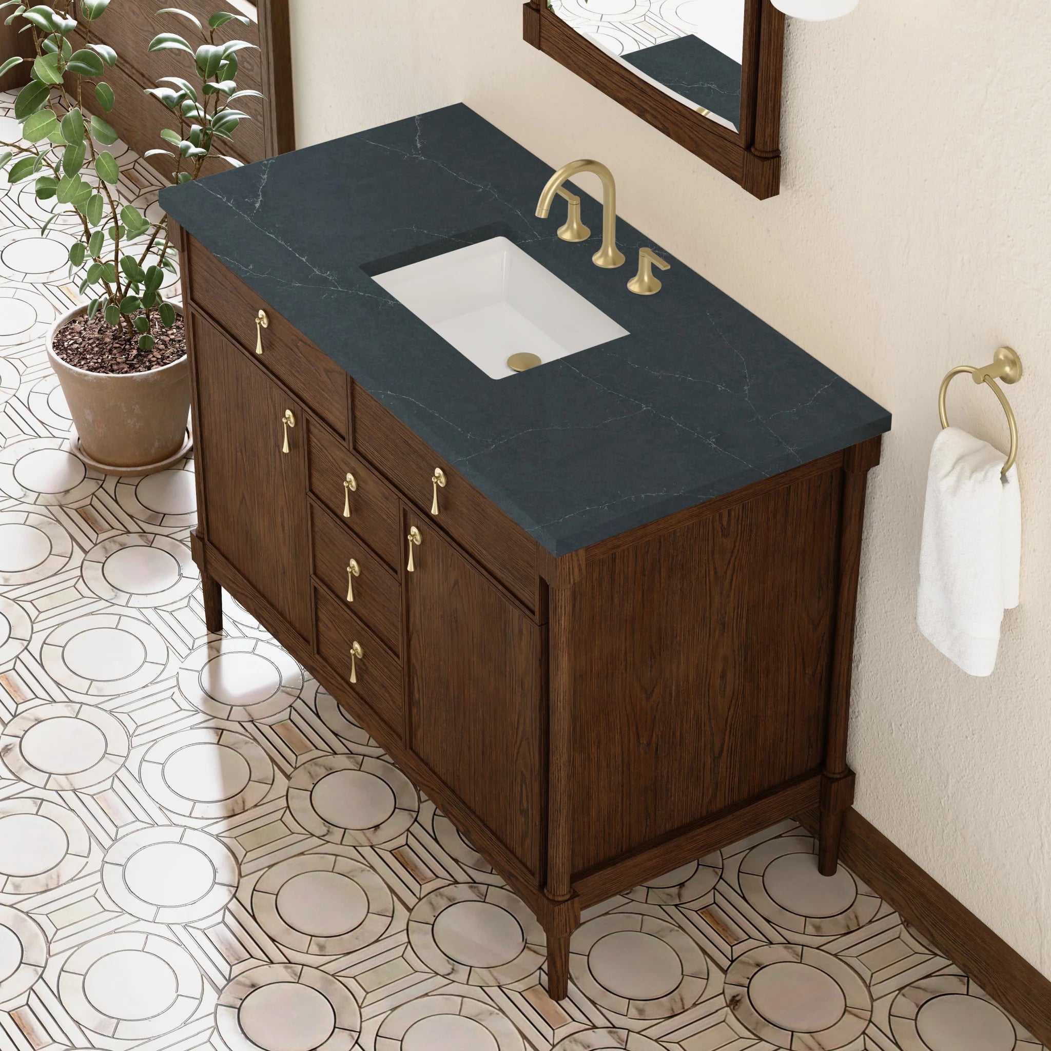 48" Kinnsden Single Vanity in Sable Oak by James Martin Vanities-Charcoal Soapstone Silestone 5