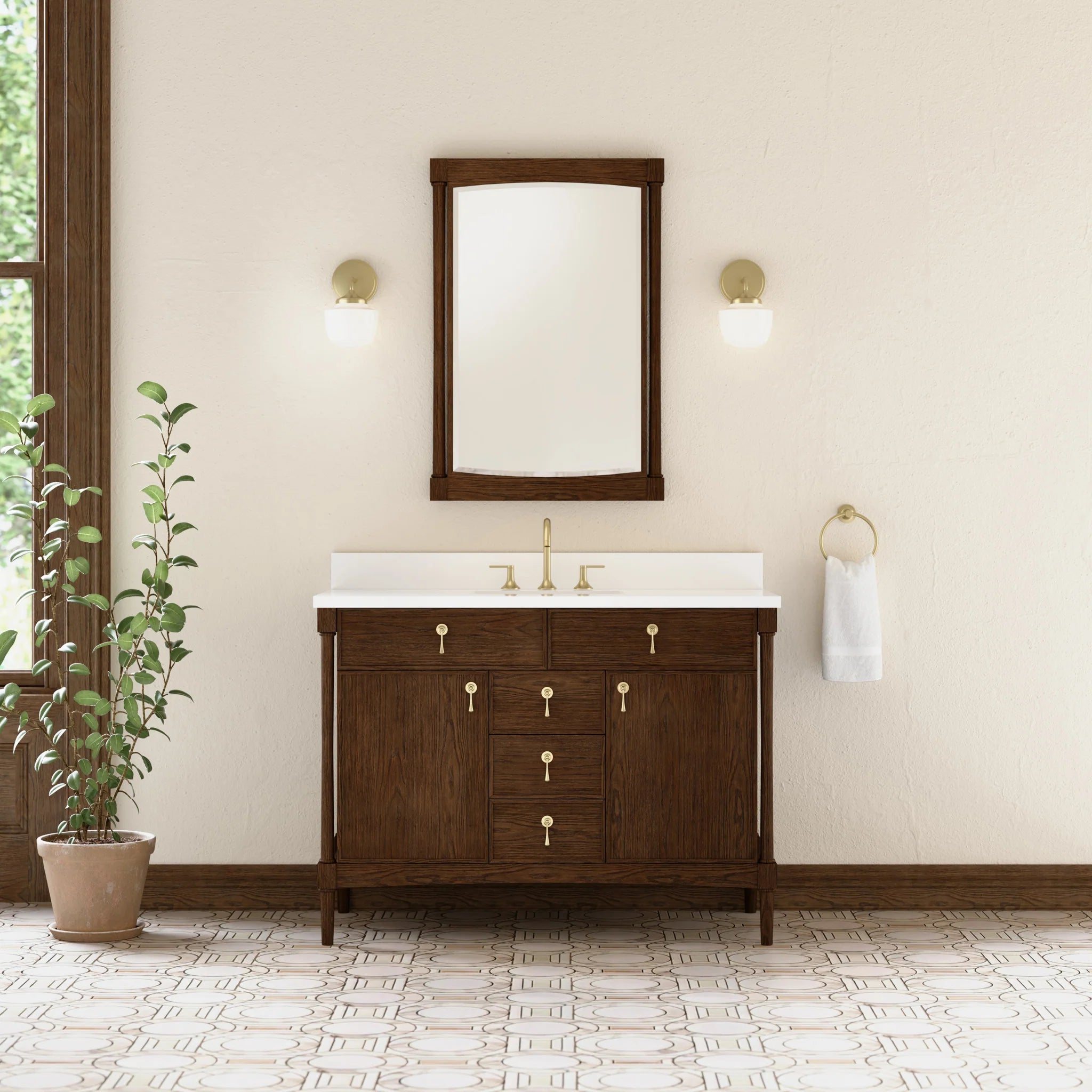 48" Kinnsden Single Vanity in Sable Oak by James Martin Vanities-White Zeus Silestone 4