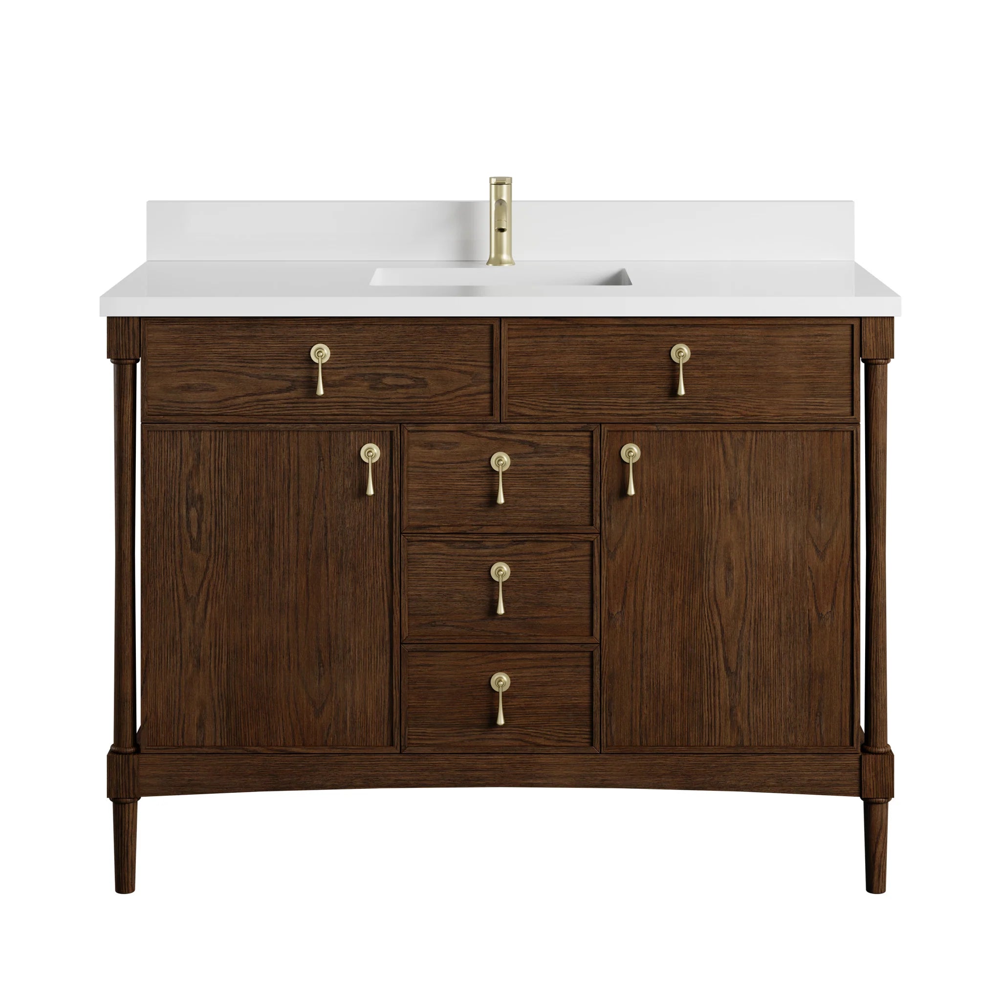 48" Kinnsden Single Vanity in Sable Oak by James Martin Vanities-White Zeus Silestone & Backsplash