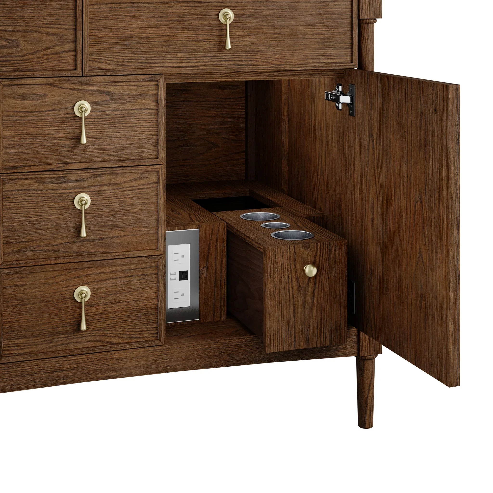48" Kinnsden Single Vanity in Sable Oak w/FreePower Wireless Charger by James Martin Vanities-Eternal Jasmine Pearl Silestone 14