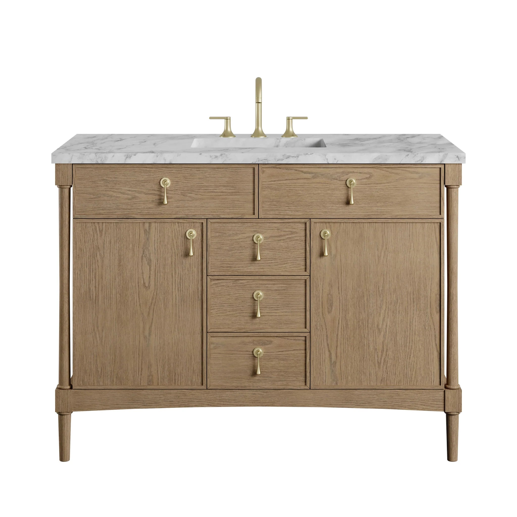 48" Kinnsden Single Vanity in Weathered Oak by James Martin Vanities-Carrara White Marble