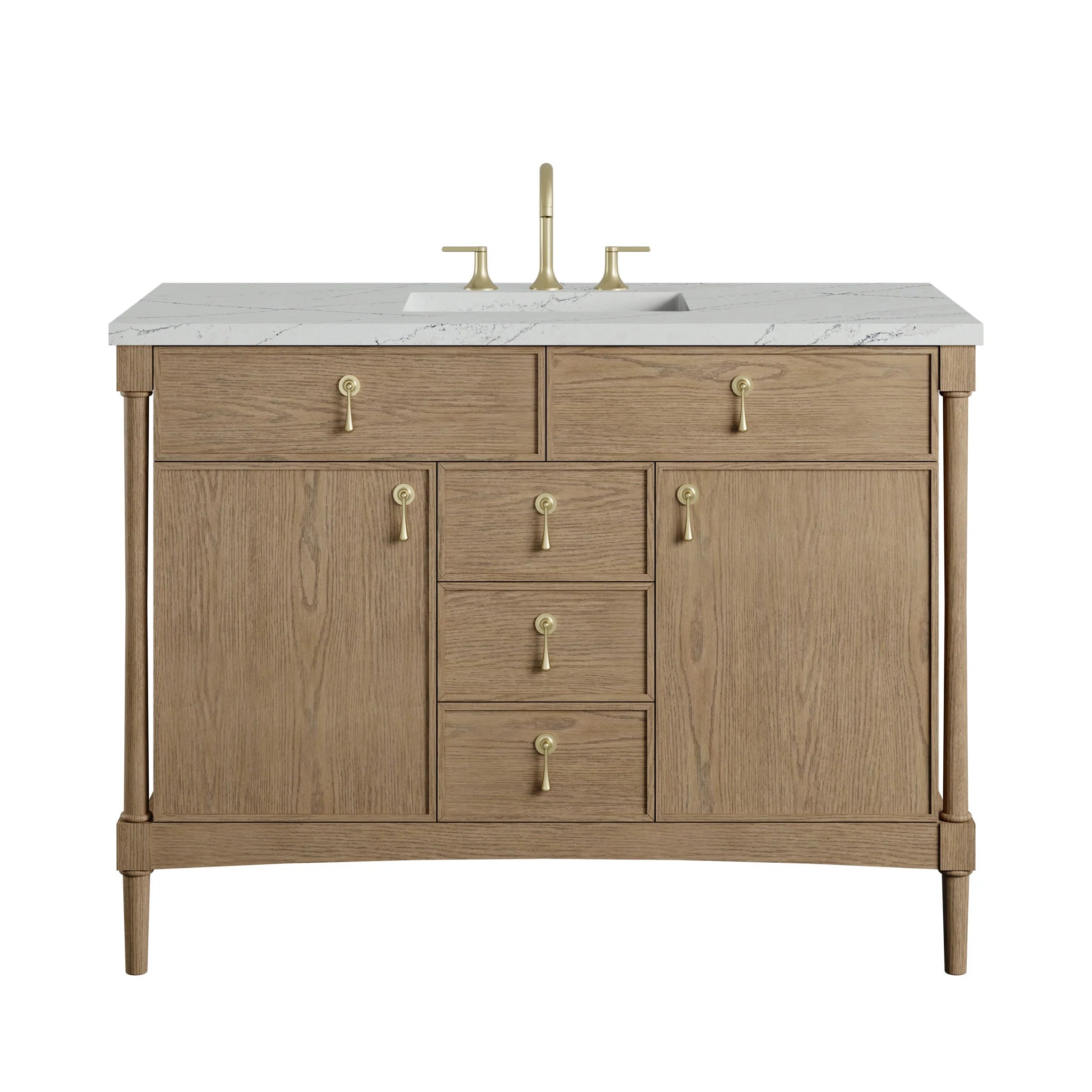 48" Kinnsden Single Vanity in Weathered Oak by James Martin Vanities-Ethereal Noctis Silestone