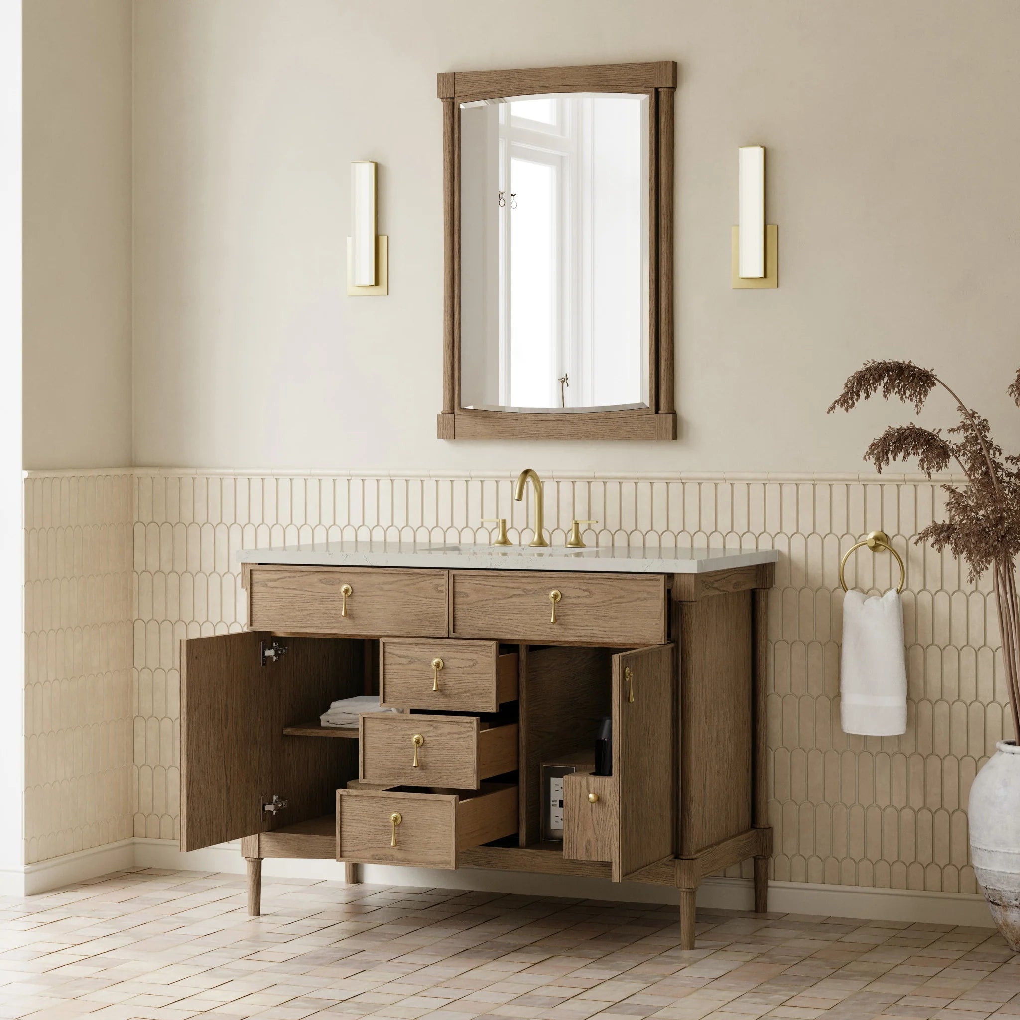 48" Kinnsden Single Vanity in Weathered Oak by James Martin Vanities-Siberian Silestone 3