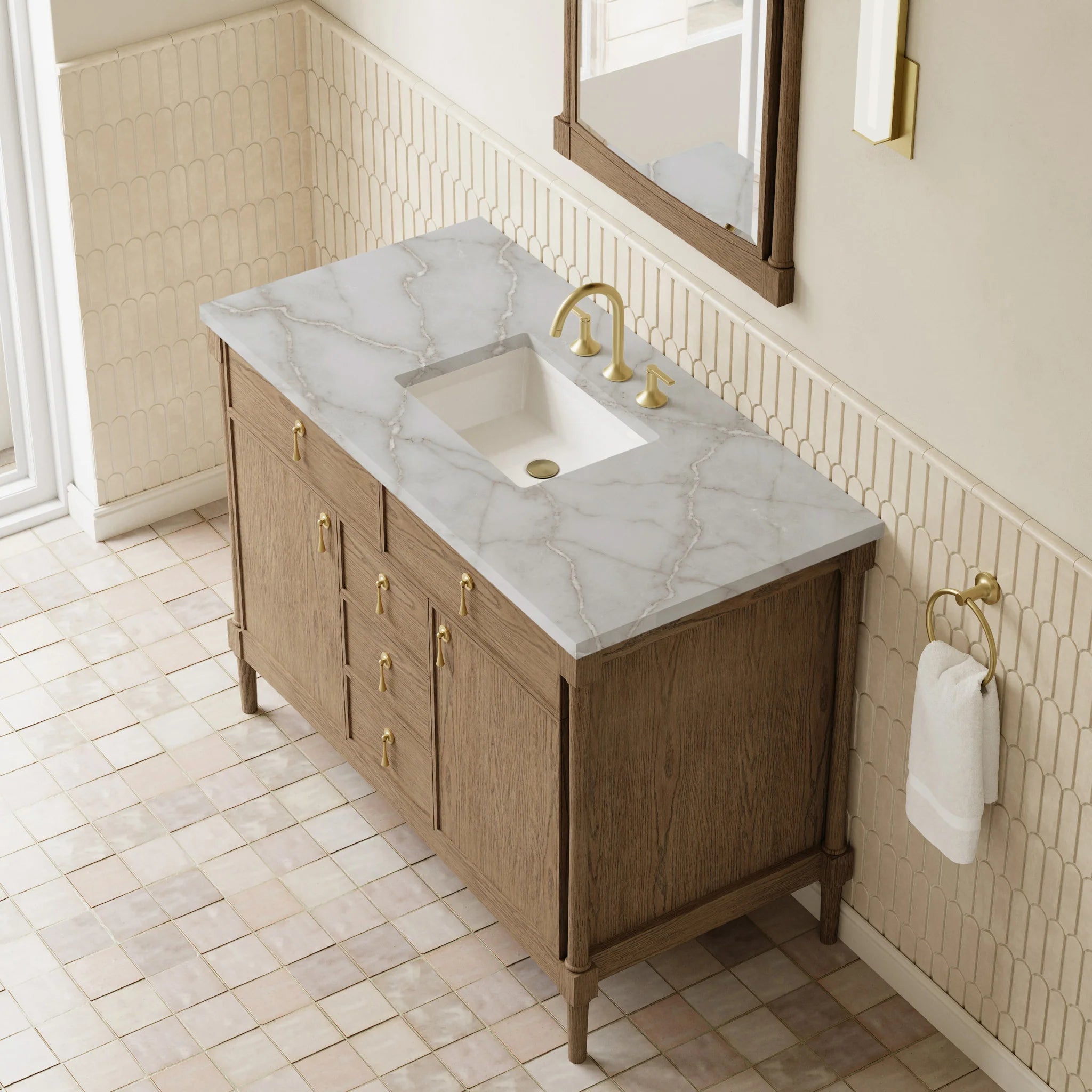 48" Kinnsden Single Vanity in Weathered Oak by James Martin Vanities-Victorian Silver Silestone 5