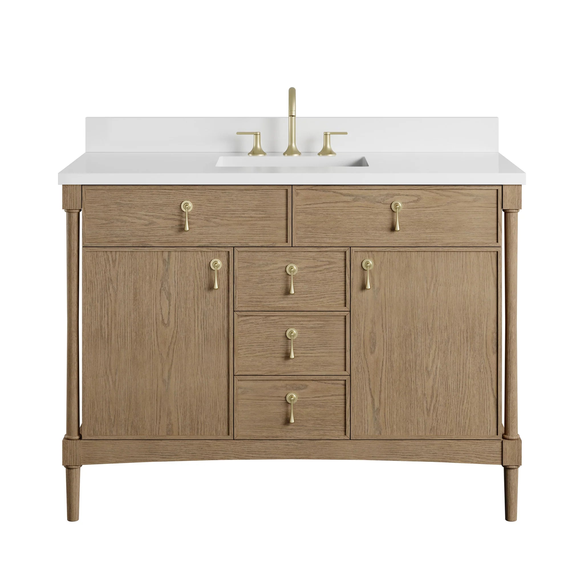 48" Kinnsden Single Vanity in Weathered Oak by James Martin Vanities-White Zeus Silestone 1
