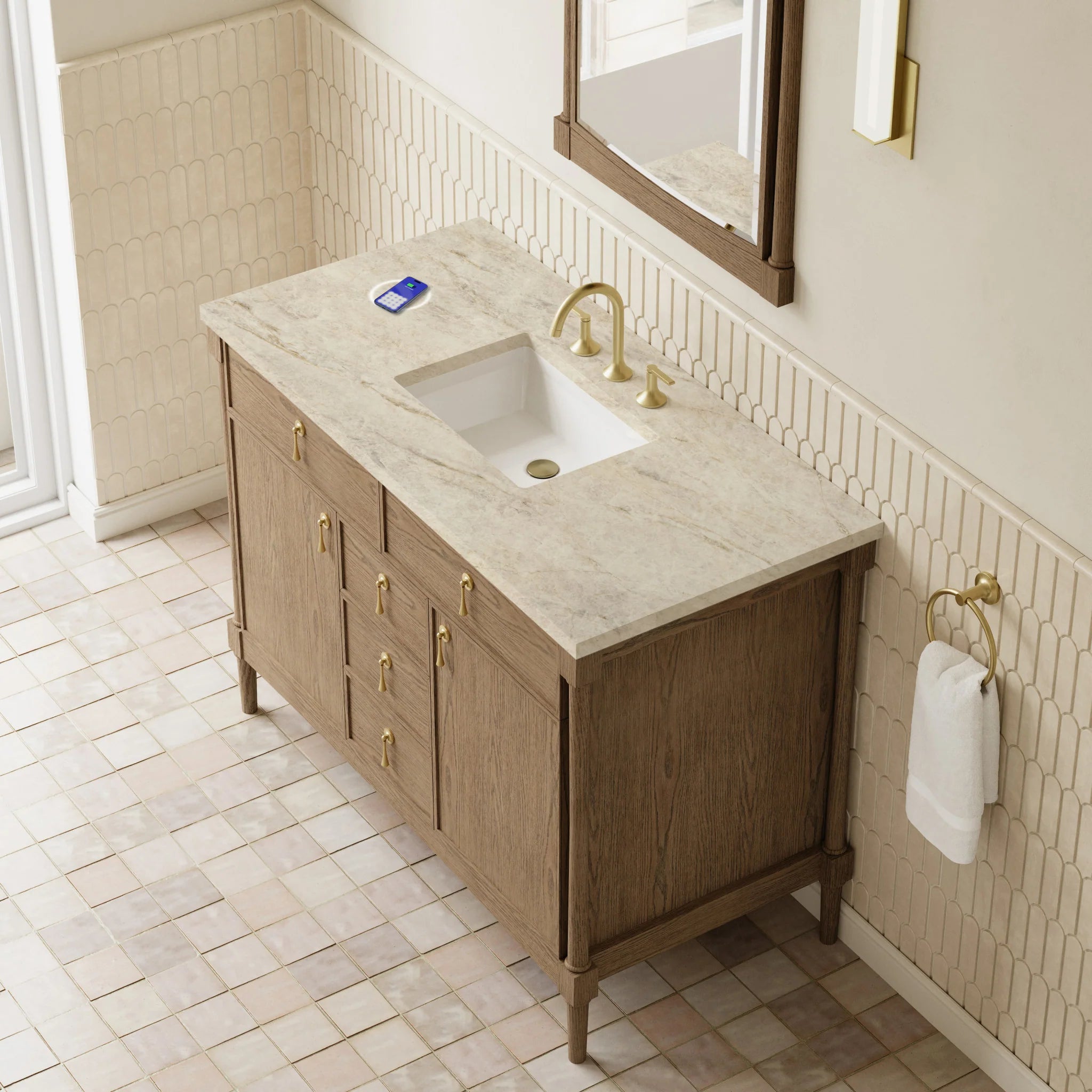 48" Kinnsden Single Vanity in Weathered Oak w/FreePower Wireless Charger by James Martin Vanities-Tajnar Eclos 5