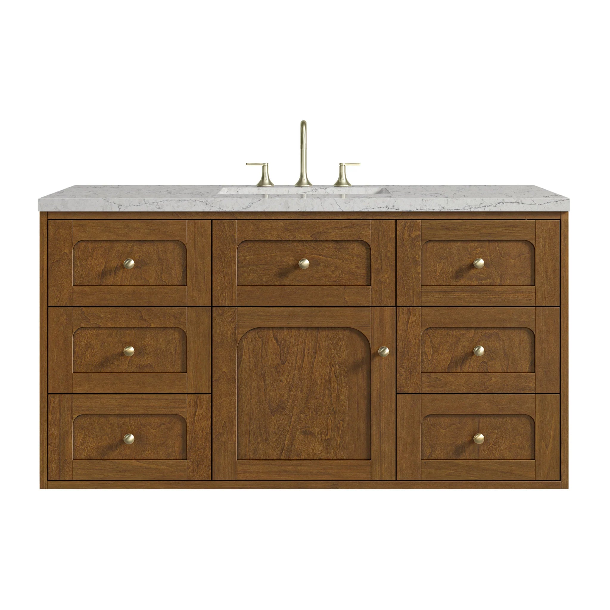 48" Laurent Single Vanity in Honey Oak w/FreePower Wireless Charger by James Martin Vanities-Eternal Jasmine Pearl Silestone 1