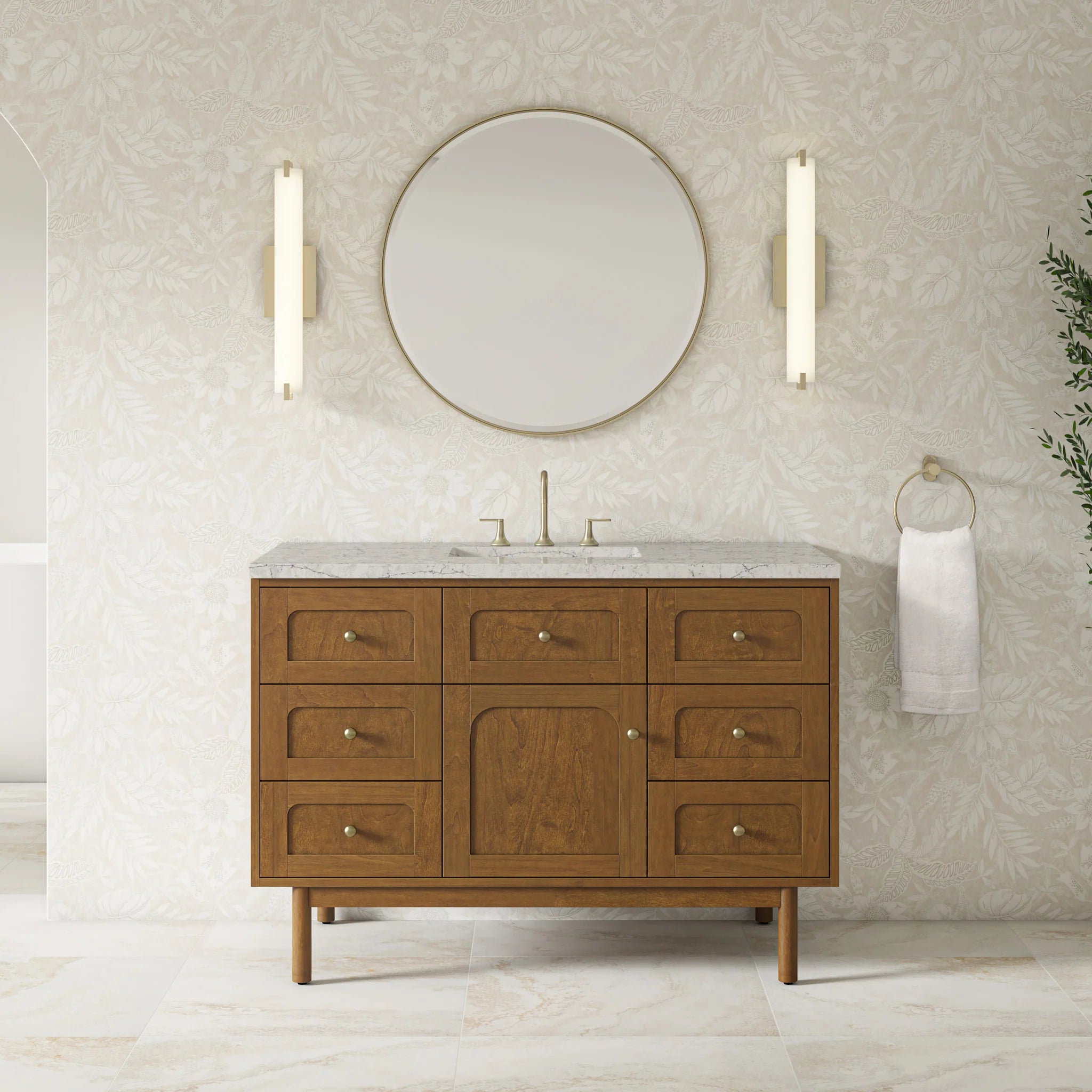 48" Laurent Single Vanity in Honey Oak w/FreePower Wireless Charger by James Martin Vanities-Eternal Jasmine Pearl Silestone 2