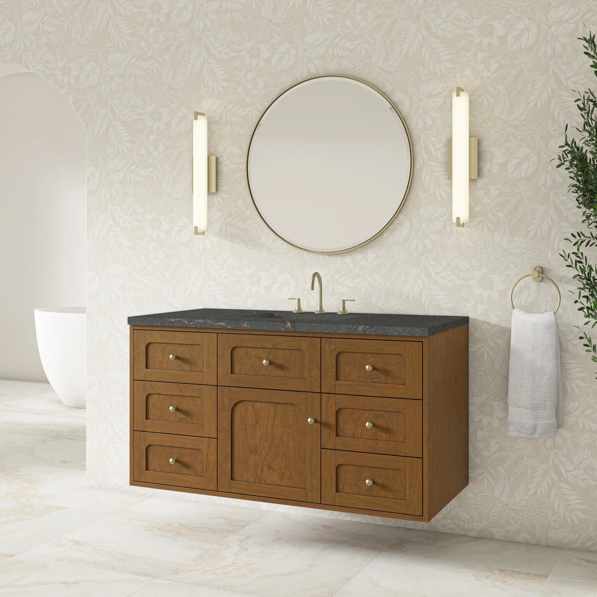 48" Laurent Single Vanity in Honey Oak w/FreePower Wireless Charger by James Martin Vanities-Parisien Bleu Silestone 5