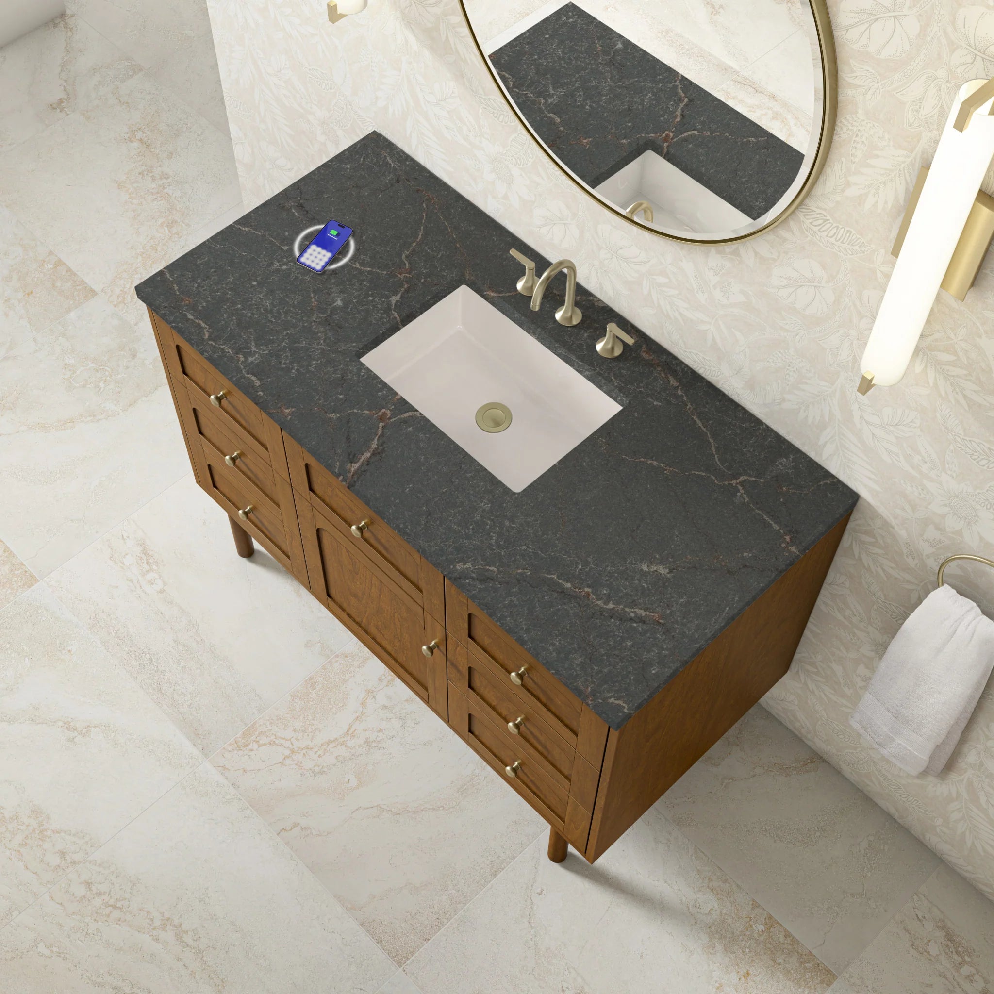 48" Laurent Single Vanity in Honey Oak w/FreePower Wireless Charger by James Martin Vanities-Parisien Bleu Silestone 8