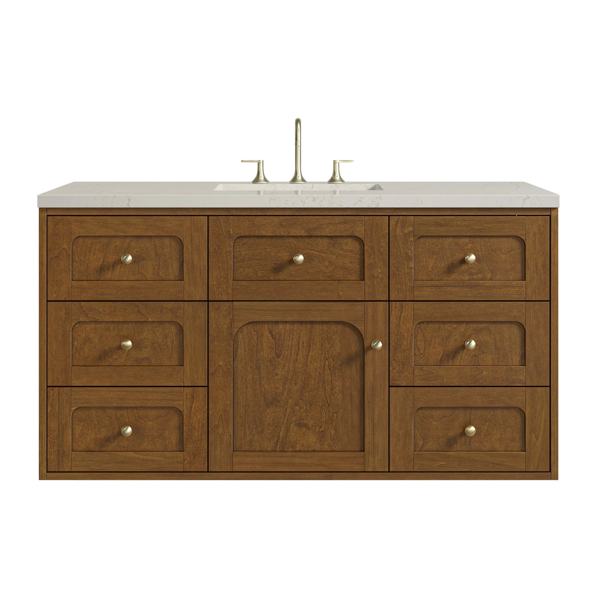 48" Laurent Single Vanity in Honey Oak w/FreePower Wireless Charger by James Martin Vanities-Siberian Silestone 1