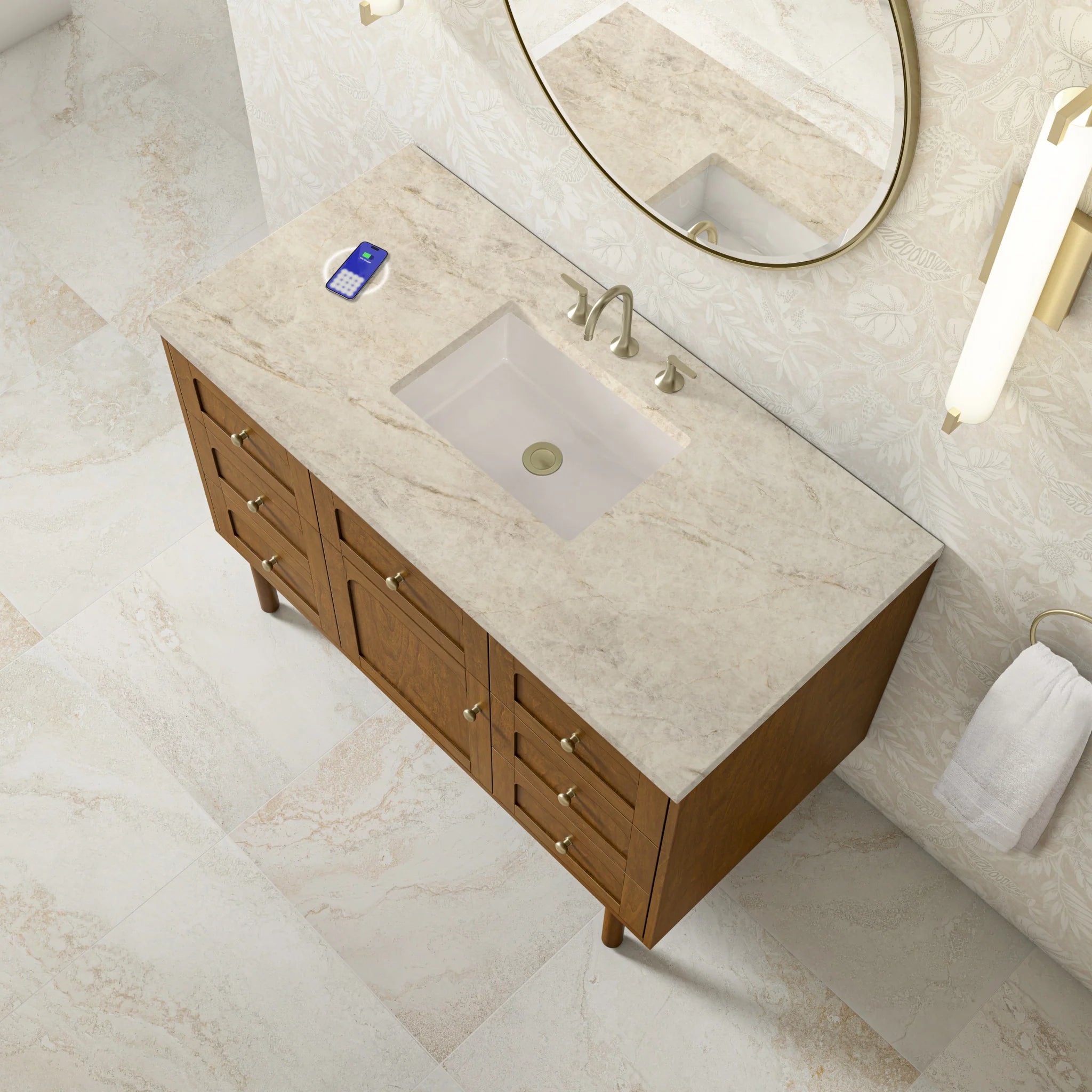 48" Laurent Single Vanity in Honey Oak w/FreePower Wireless Charger by James Martin Vanities-Tajnar Eclos 8
