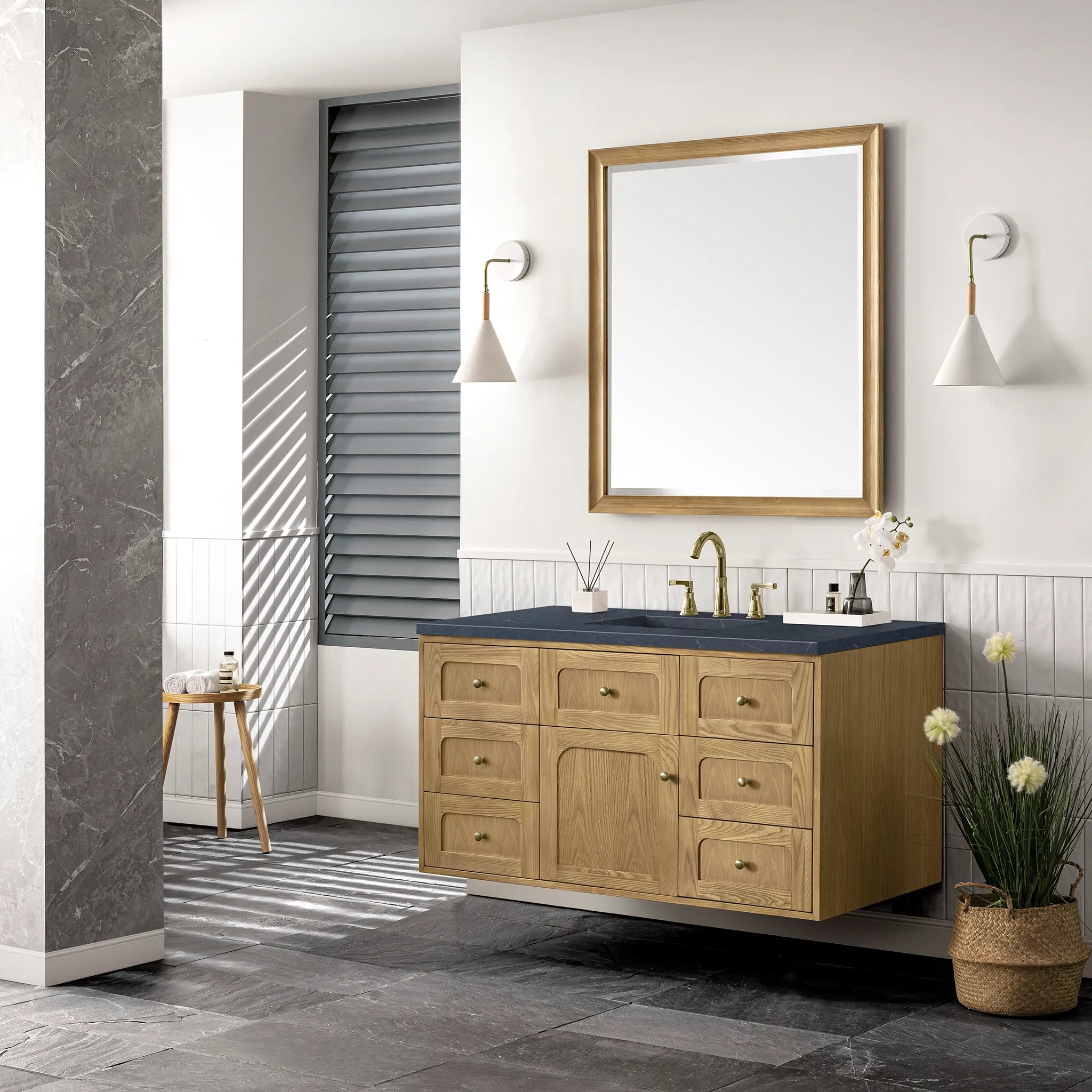 48" Laurent Single Vanity in Light Natural Oak-Charcoal Soapstone Silestone-8" Widespread image 5