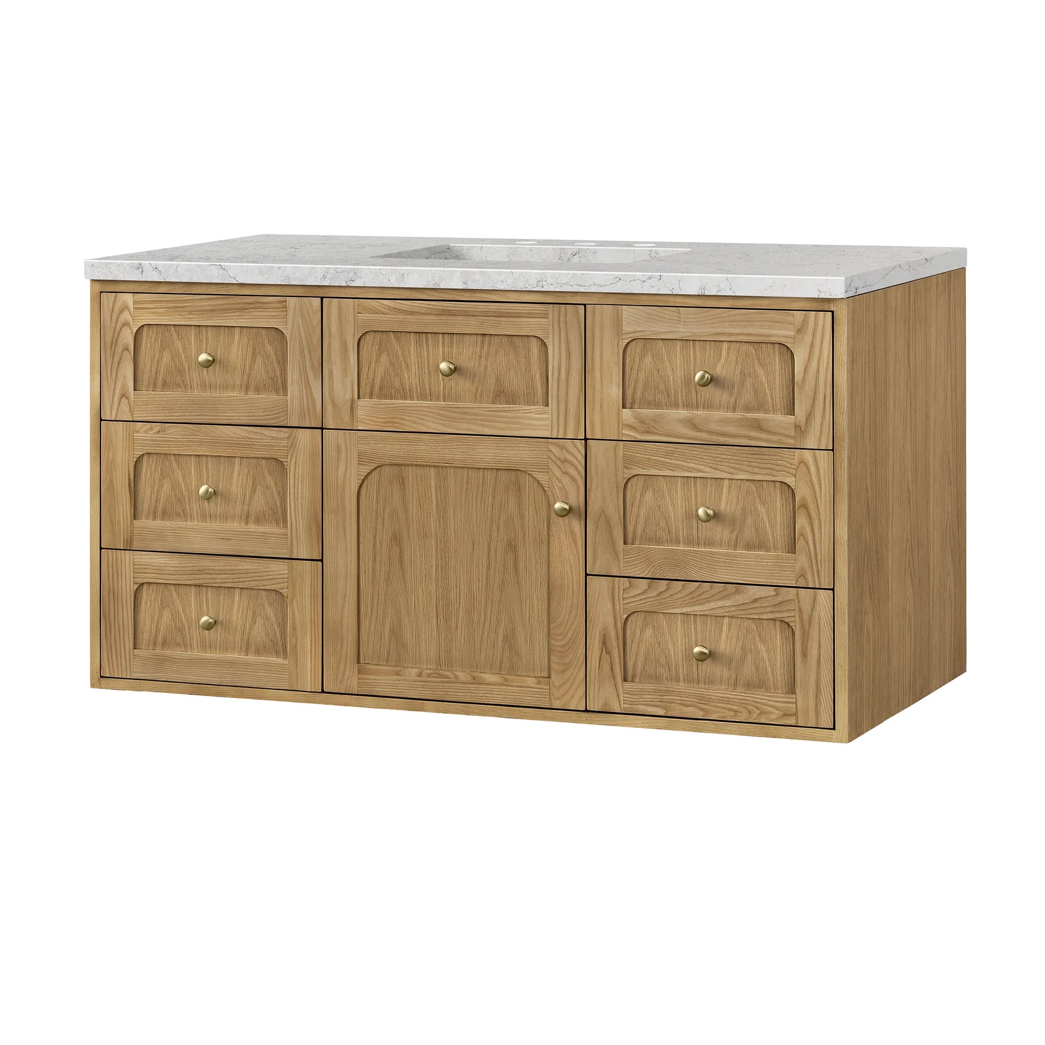 48" Laurent Single Vanity in Light Natural Oak-Eternal Jasmine Pearl Silestone-8" Widespread image 12