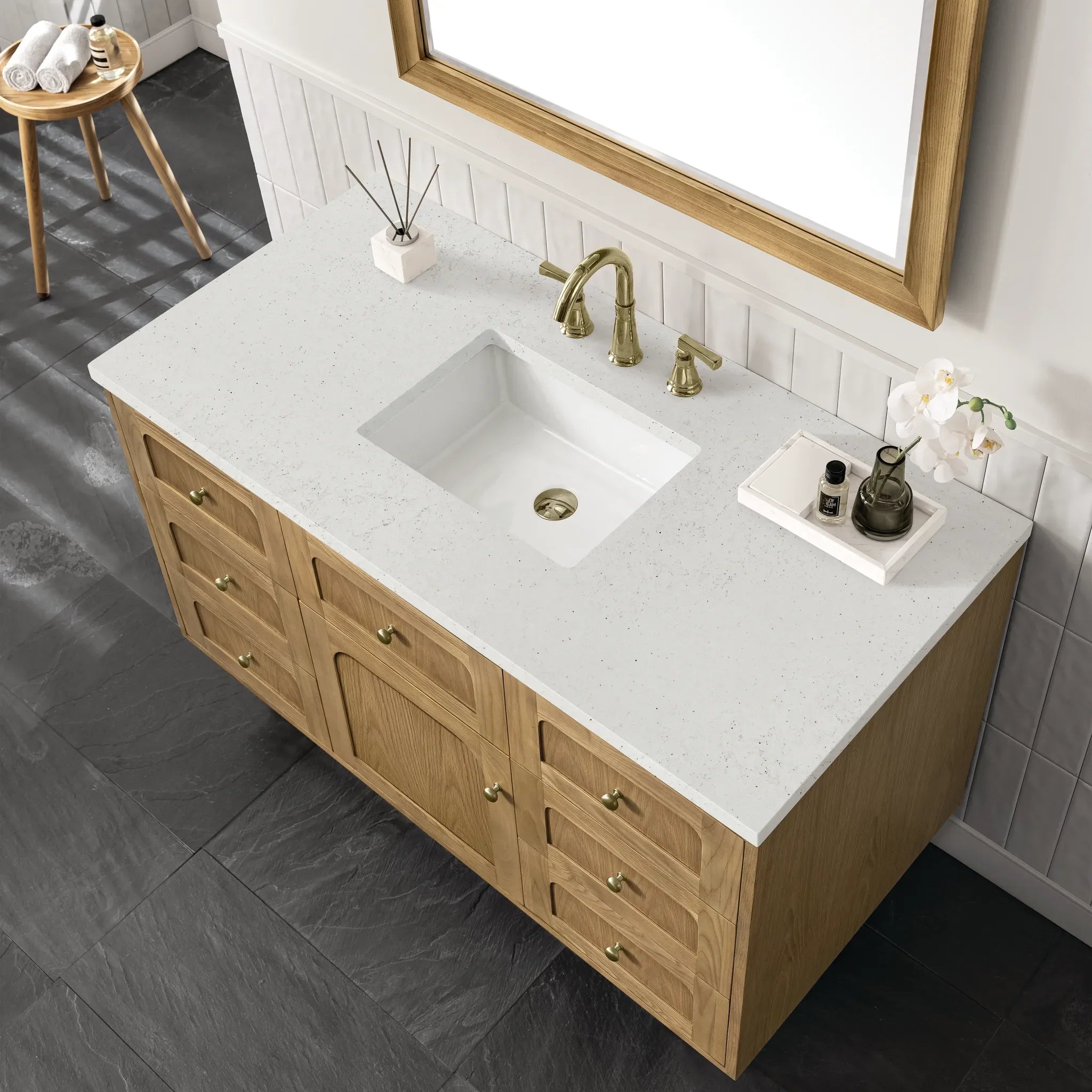 48" Laurent Single Vanity in Light Natural Oak-Lime Delight Silestone-8" Widespread image 10