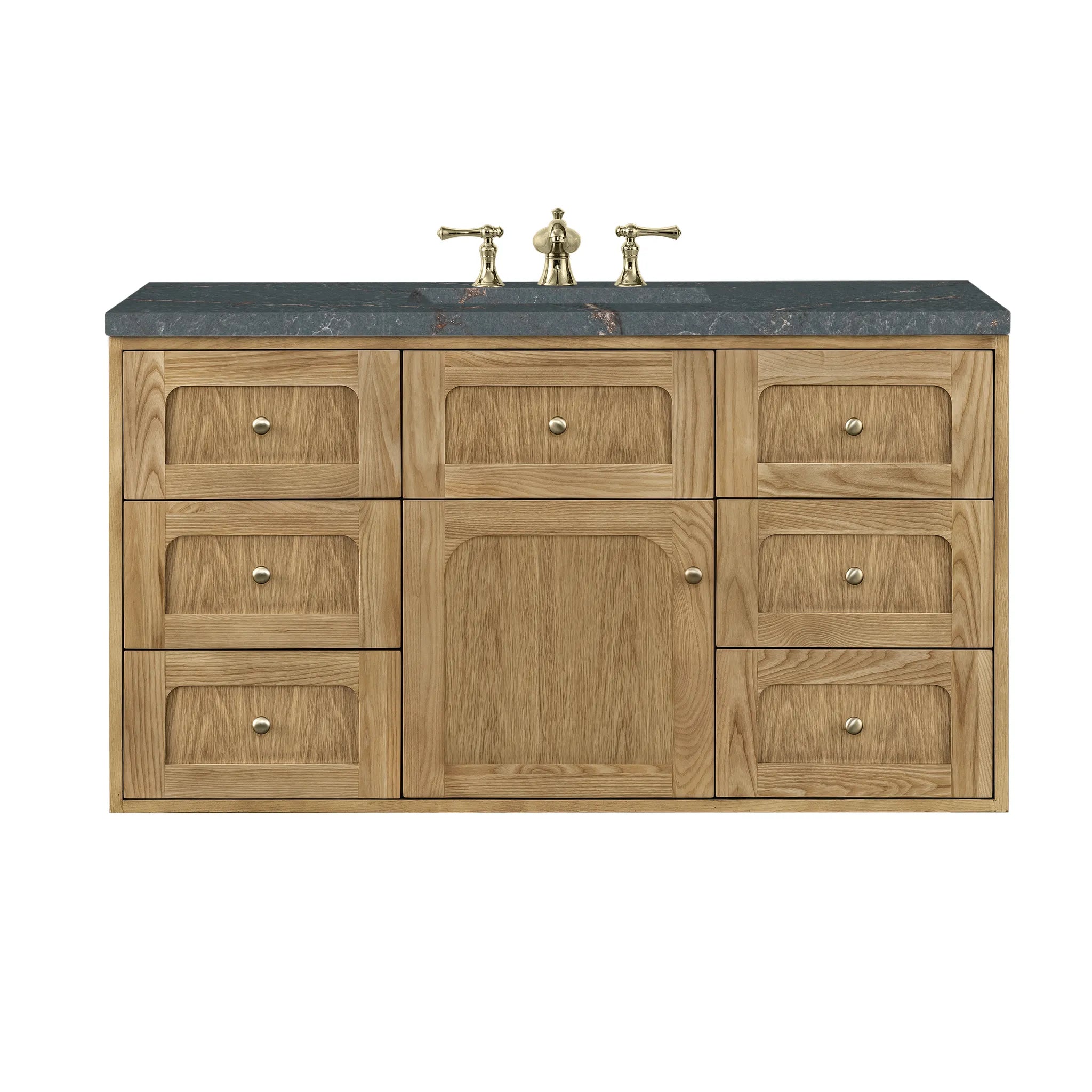 48" Laurent Single Vanity in Light Natural Oak w/FreePower Wireless Charger-Parisien Bleu Silestone-8" Widespread image 1