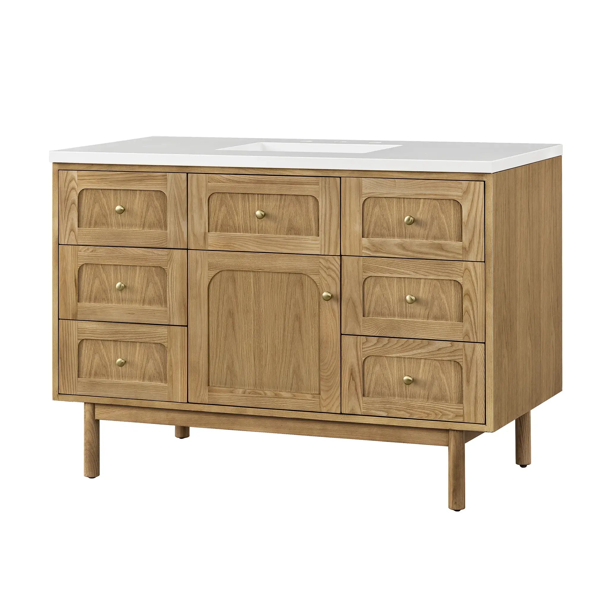 48" Laurent Single Vanity in Light Natural Oak-White Zeus Silestone-8" Widespread image 1