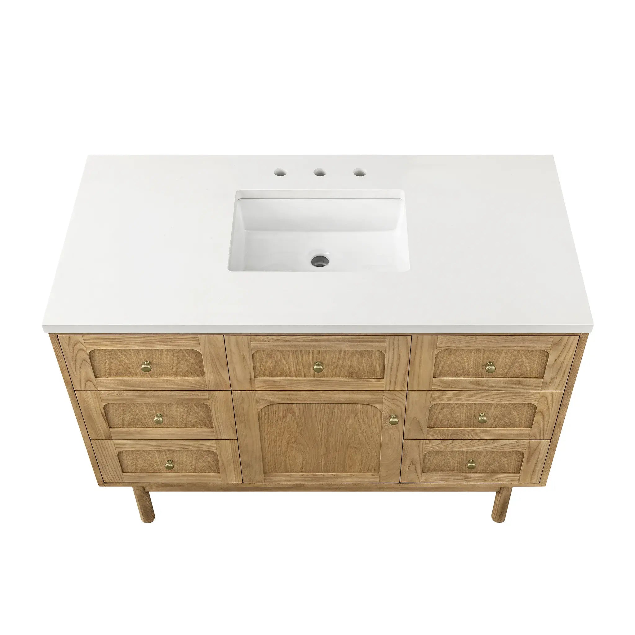 48" Laurent Single Vanity in Light Natural Oak-White Zeus Silestone-8" Widespread image 10