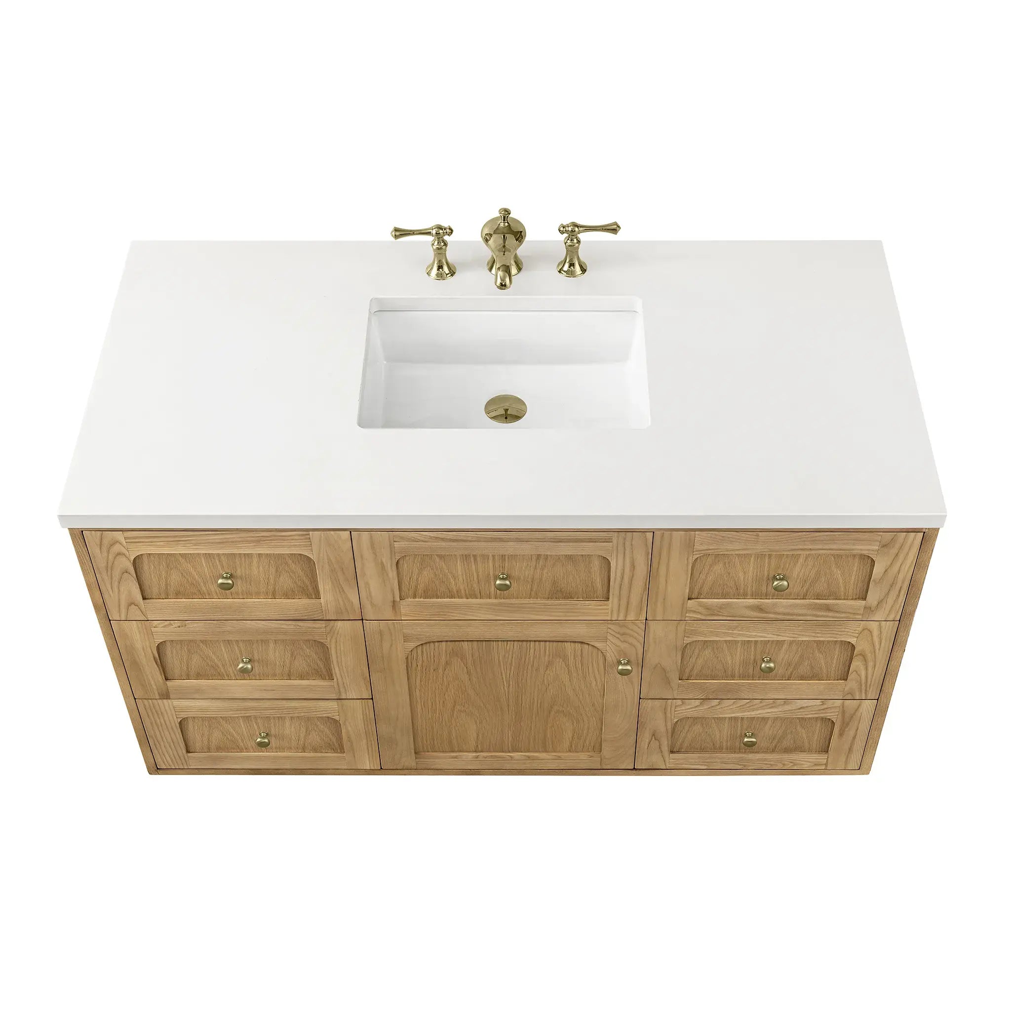 48" Laurent Single Vanity in Light Natural Oak-White Zeus Silestone-8" Widespread image 12