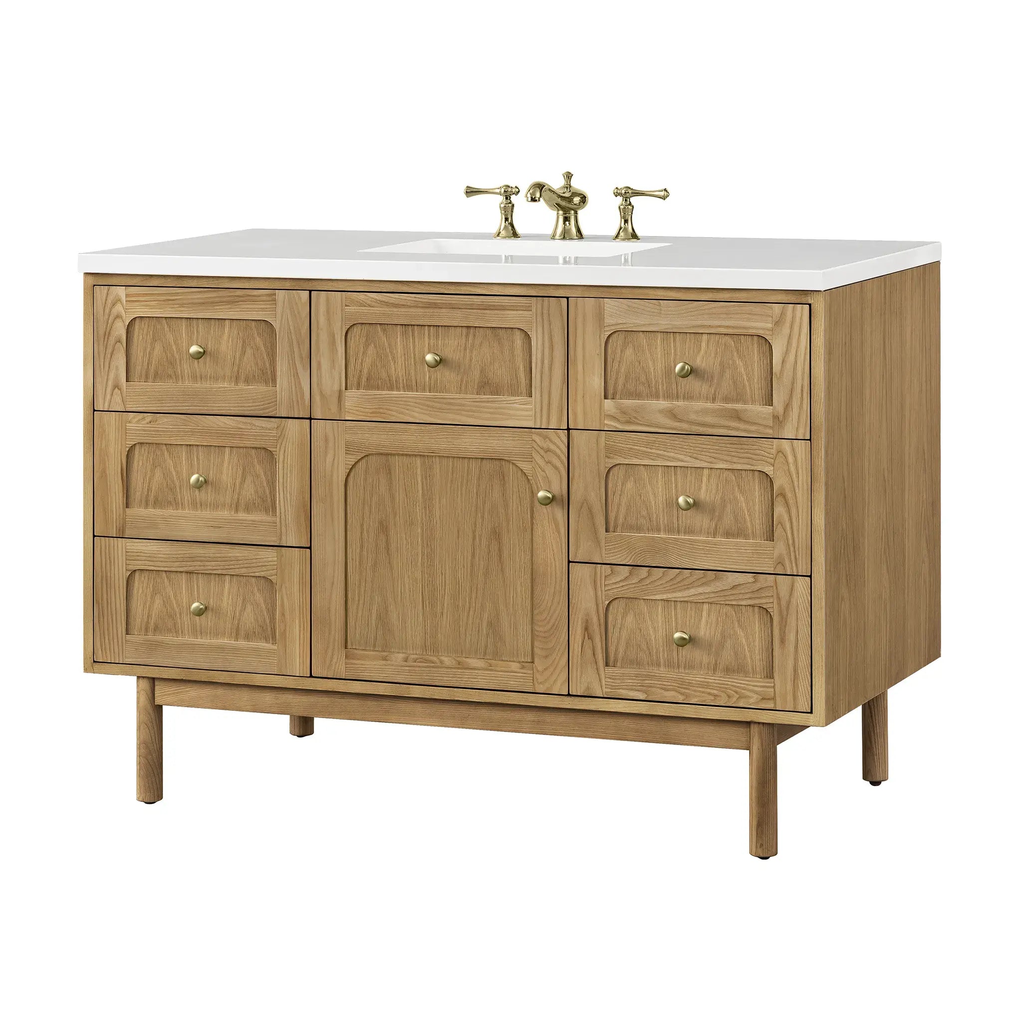 48" Laurent Single Vanity in Light Natural Oak-White Zeus Silestone-8" Widespread image 16