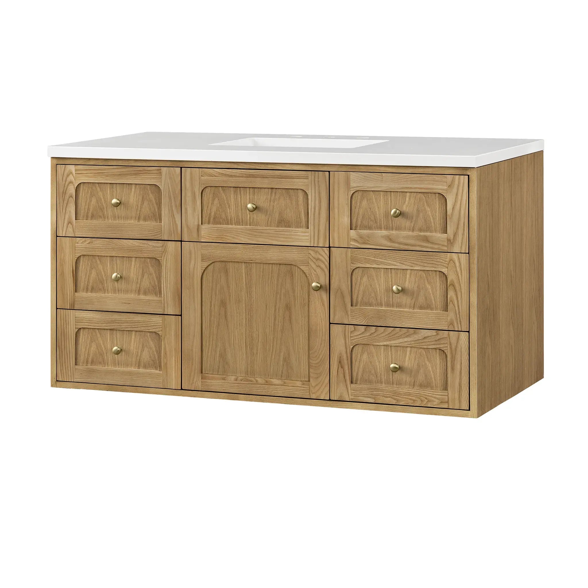 48" Laurent Single Vanity in Light Natural Oak-White Zeus Silestone-8" Widespread image 18