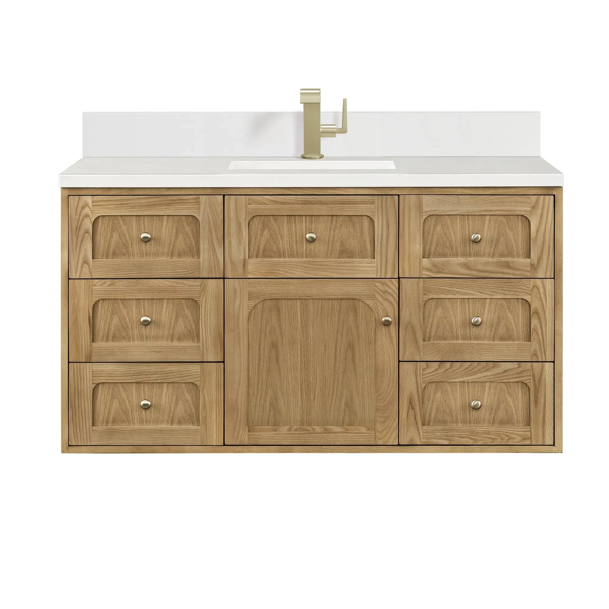 48" Laurent Single Vanity in Light Natural Oak-White Zeus Silestone & Backsplash-Single Hole image 1