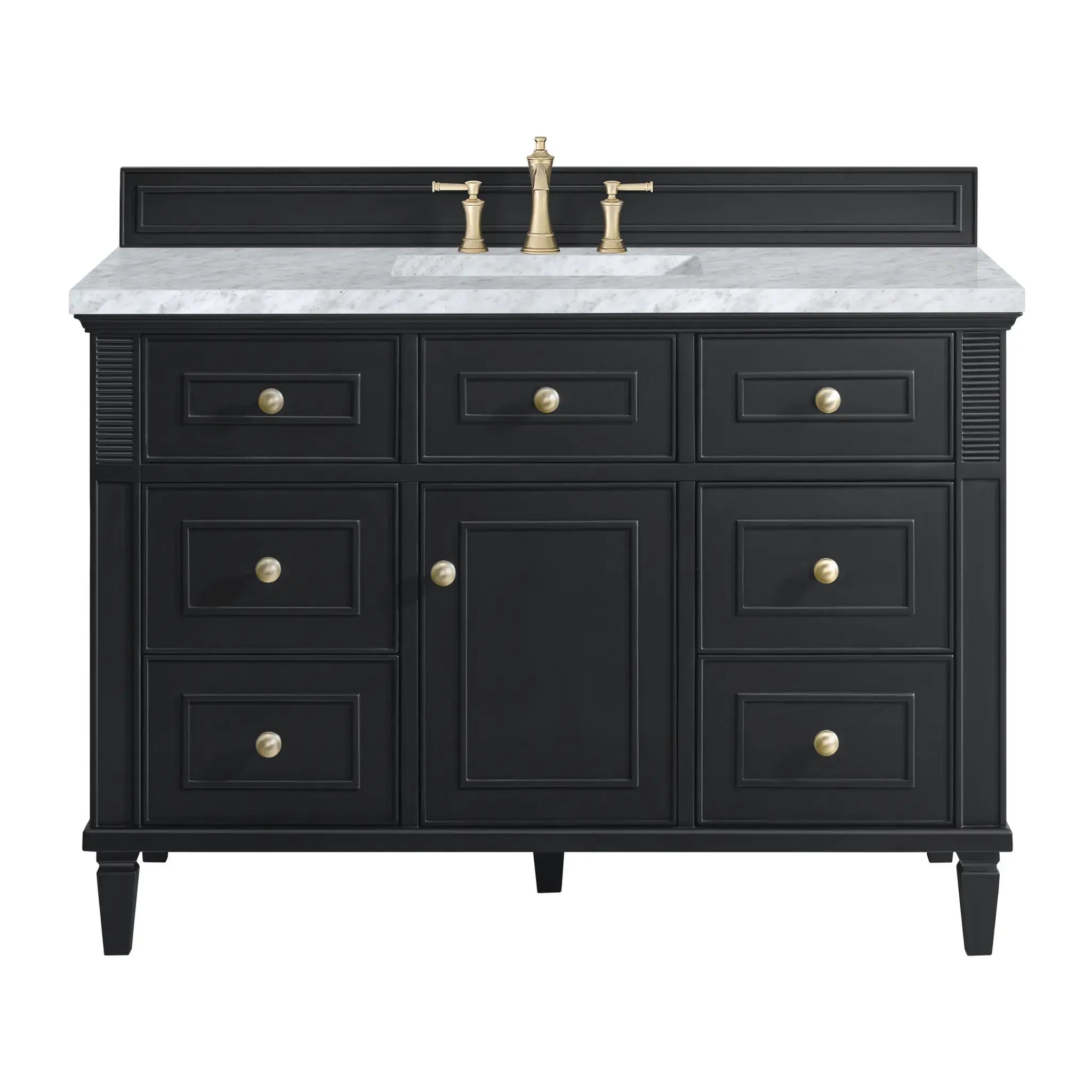 48" Lorelai Single Vanity in Black Onyx-Carrara White Marble-8" Widespread image