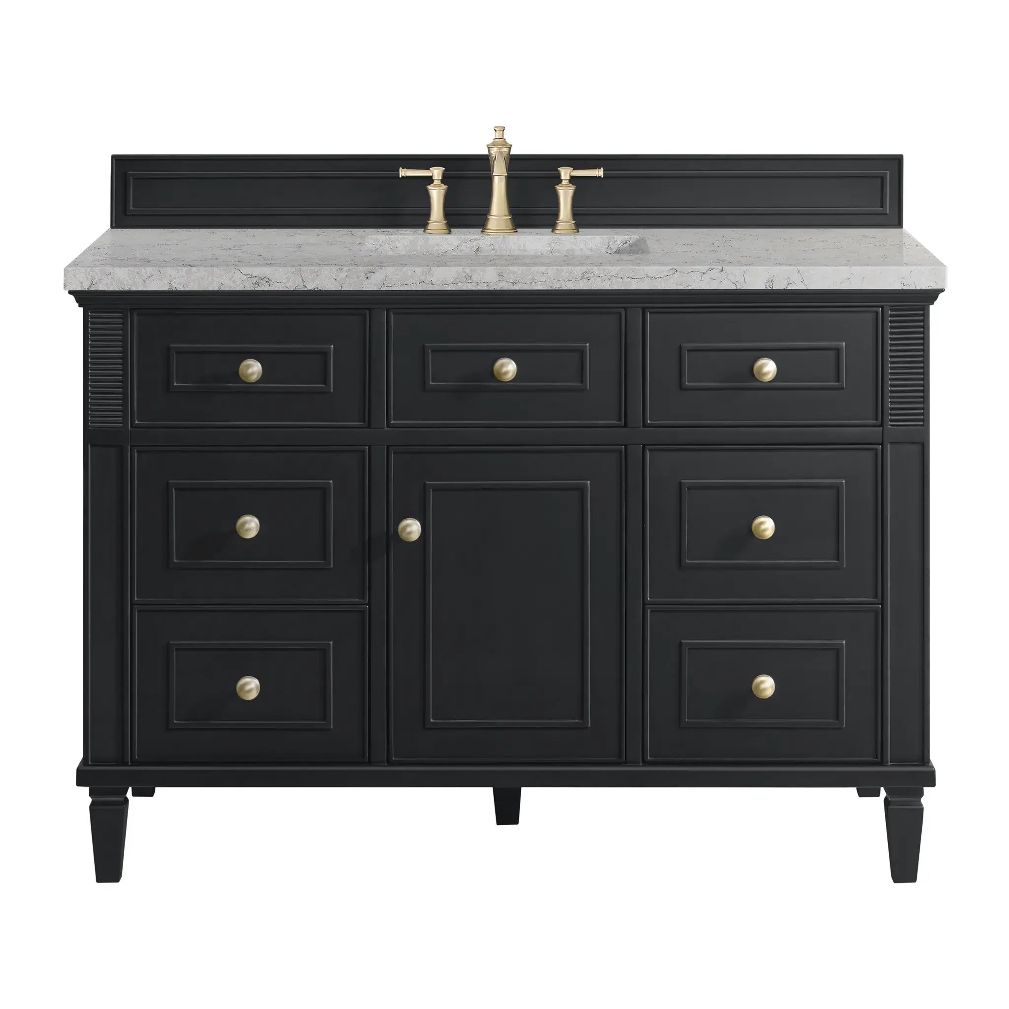 48" Lorelai Single Vanity in Black Onyx-Eternal Jasmine Pearl Silestone-8" Widespread image