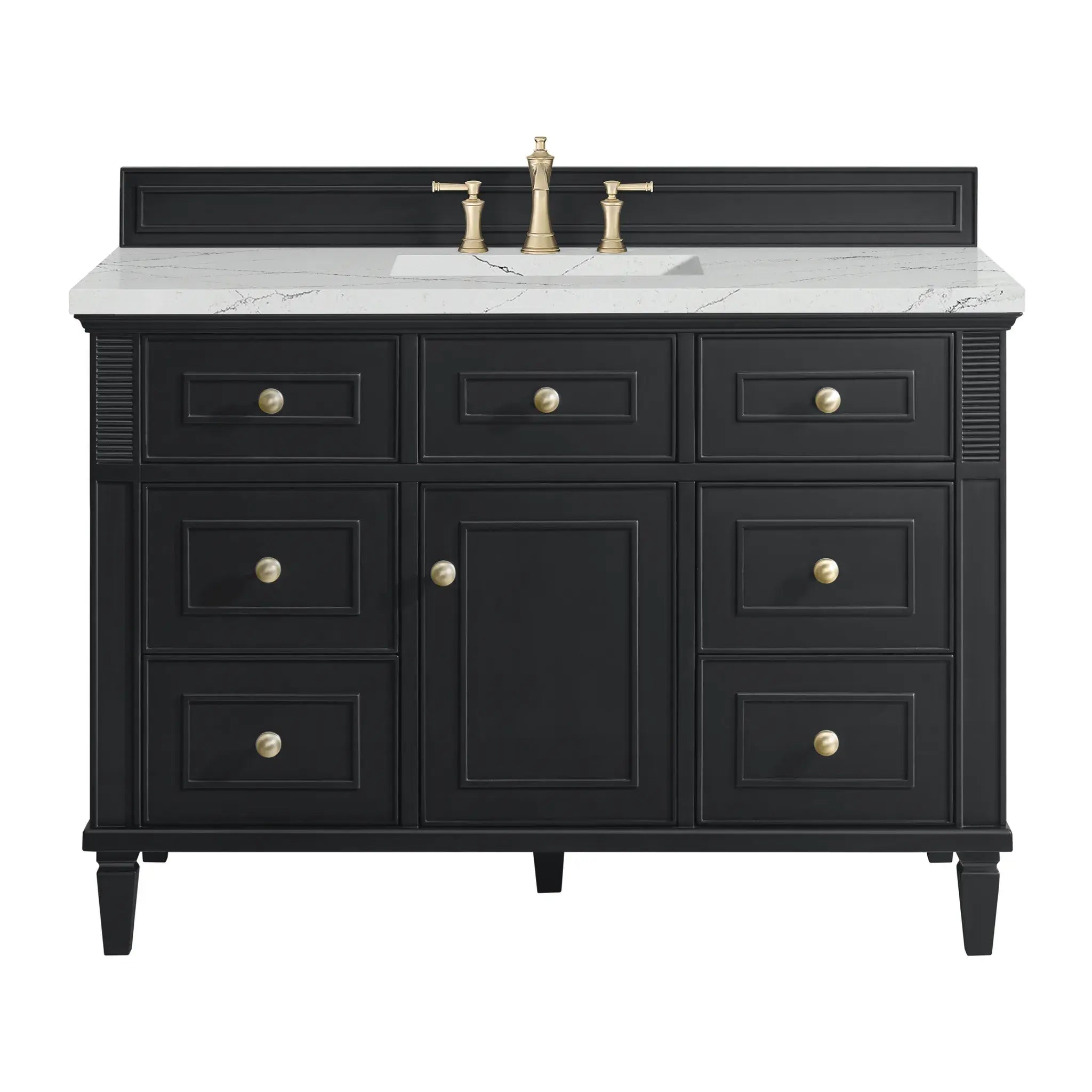 48" Lorelai Single Vanity in Black Onyx-Ethereal Noctis Silestone-8" Widespread image