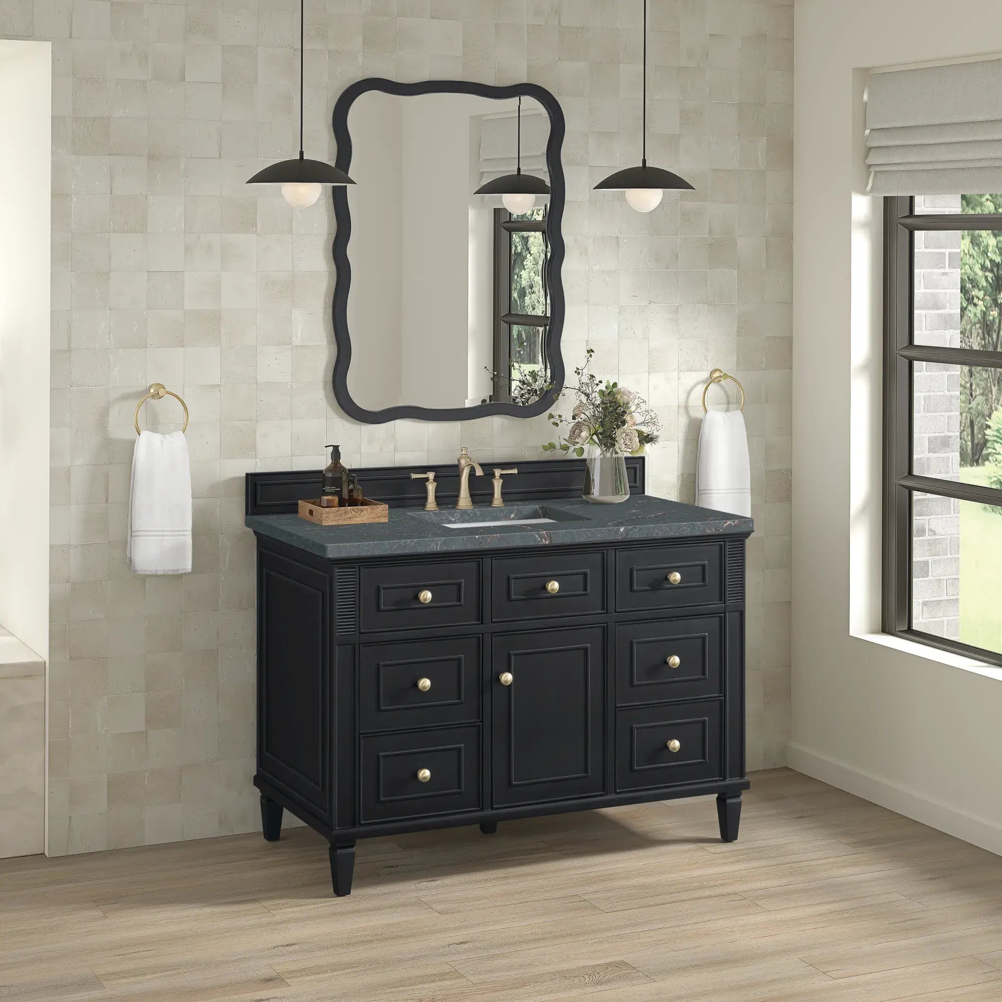 48" Lorelai Single Vanity in Black Onyx-Parisien Bleu Silestone-8" Widespread image 3