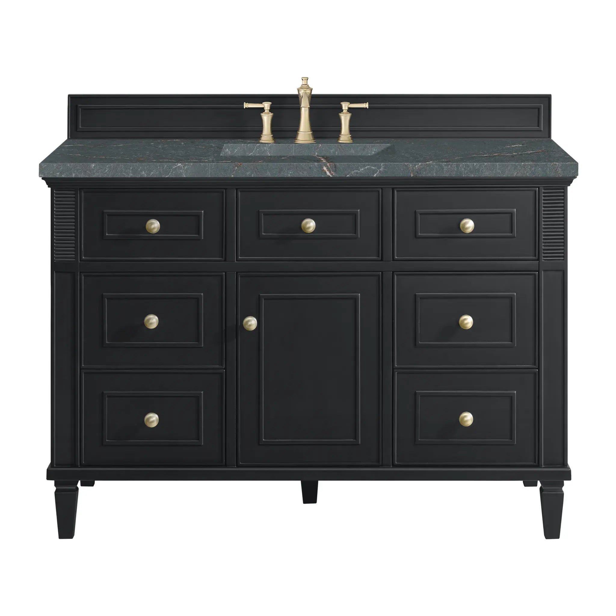 48" Lorelai Single Vanity in Black Onyx-Parisien Bleu Silestone-8" Widespread image
