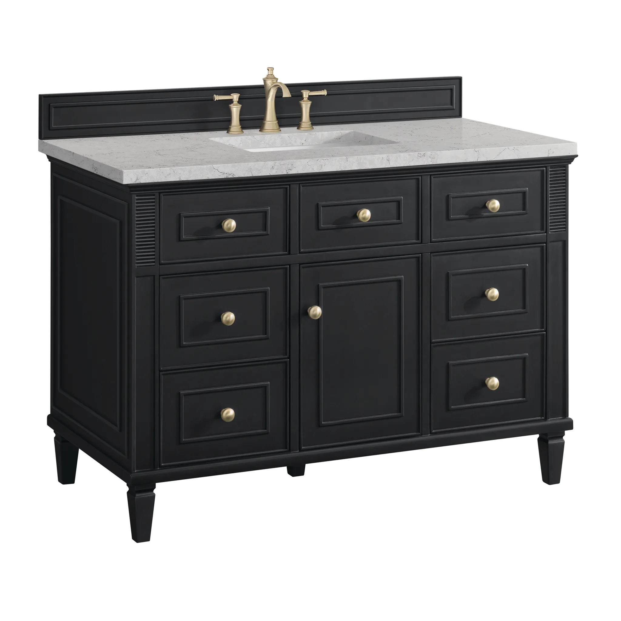 48" Lorelai Single Vanity in Black Onyx w/FreePower Wireless Charger-Eternal Jasmine Pearl Silestone-8" Widespread image 12
