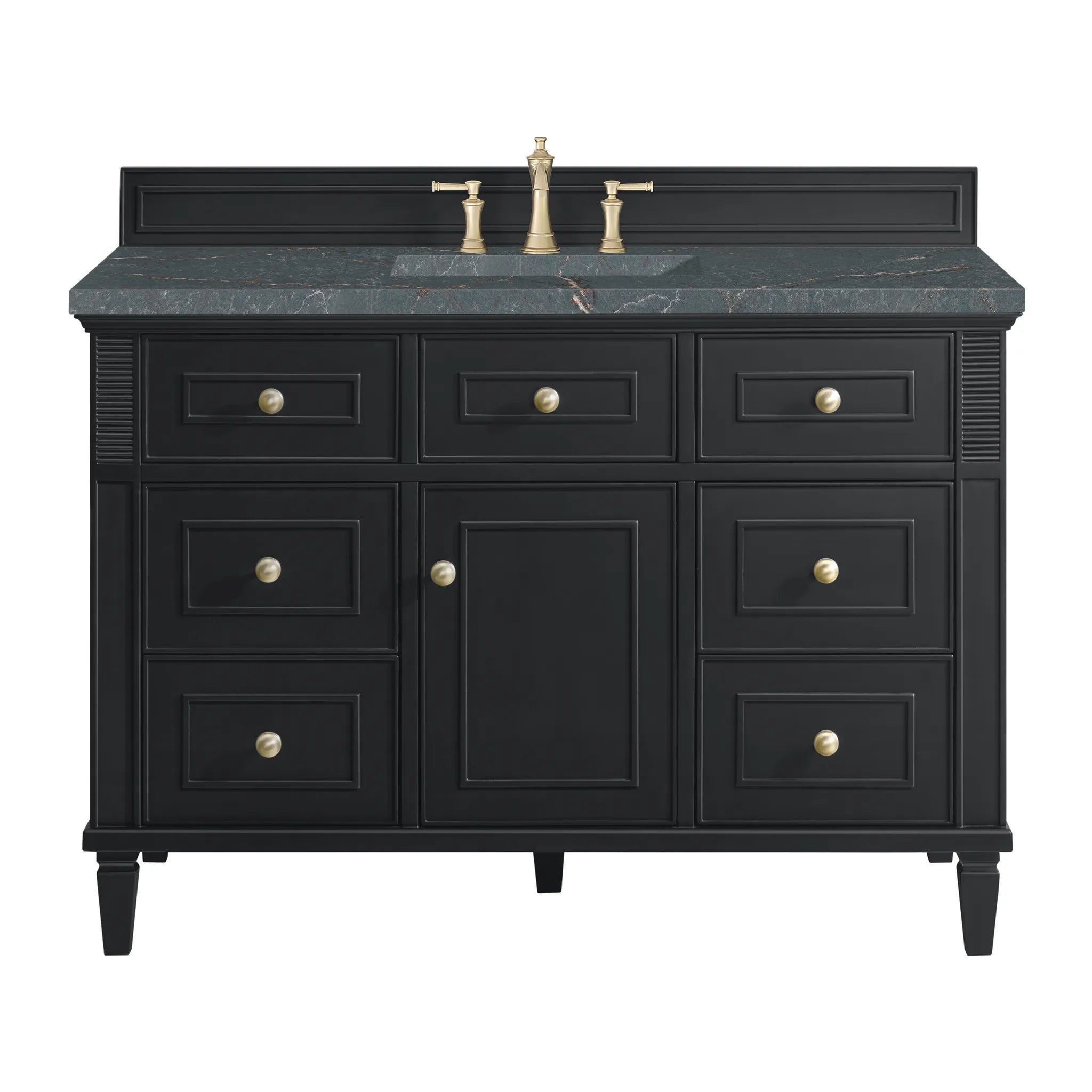 48" Lorelai Single Vanity in Black Onyx w/FreePower Wireless Charger-Parisien Bleu Silestone-8" Widespread image