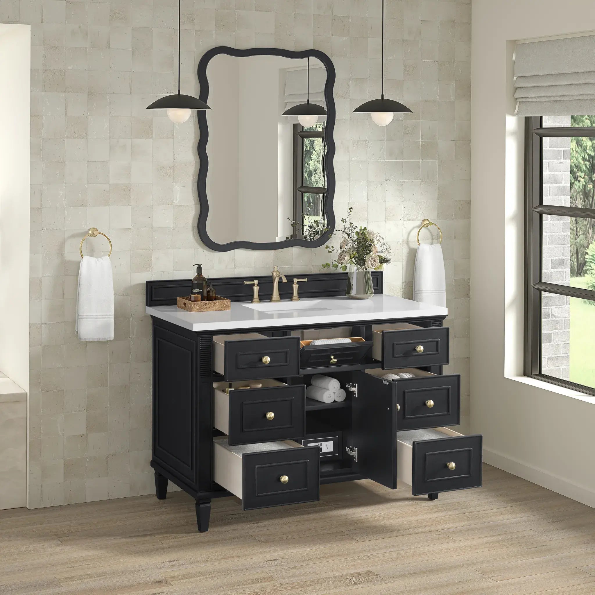 48" Lorelai Single Vanity in Black Onyx-White Zeus Silestone-8" Widespread image 4