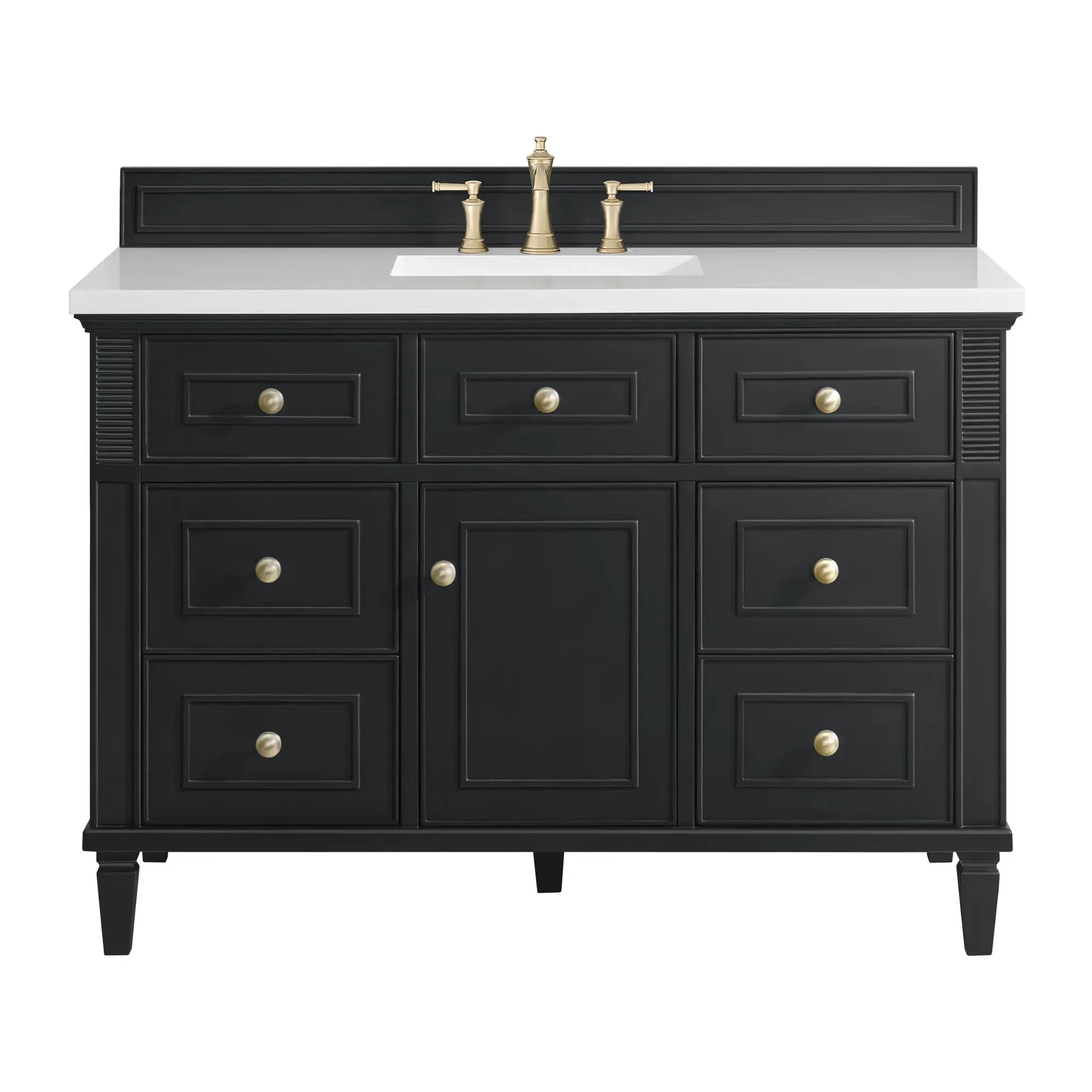48" Lorelai Single Vanity in Black Onyx-White Zeus Silestone-8" Widespread image
