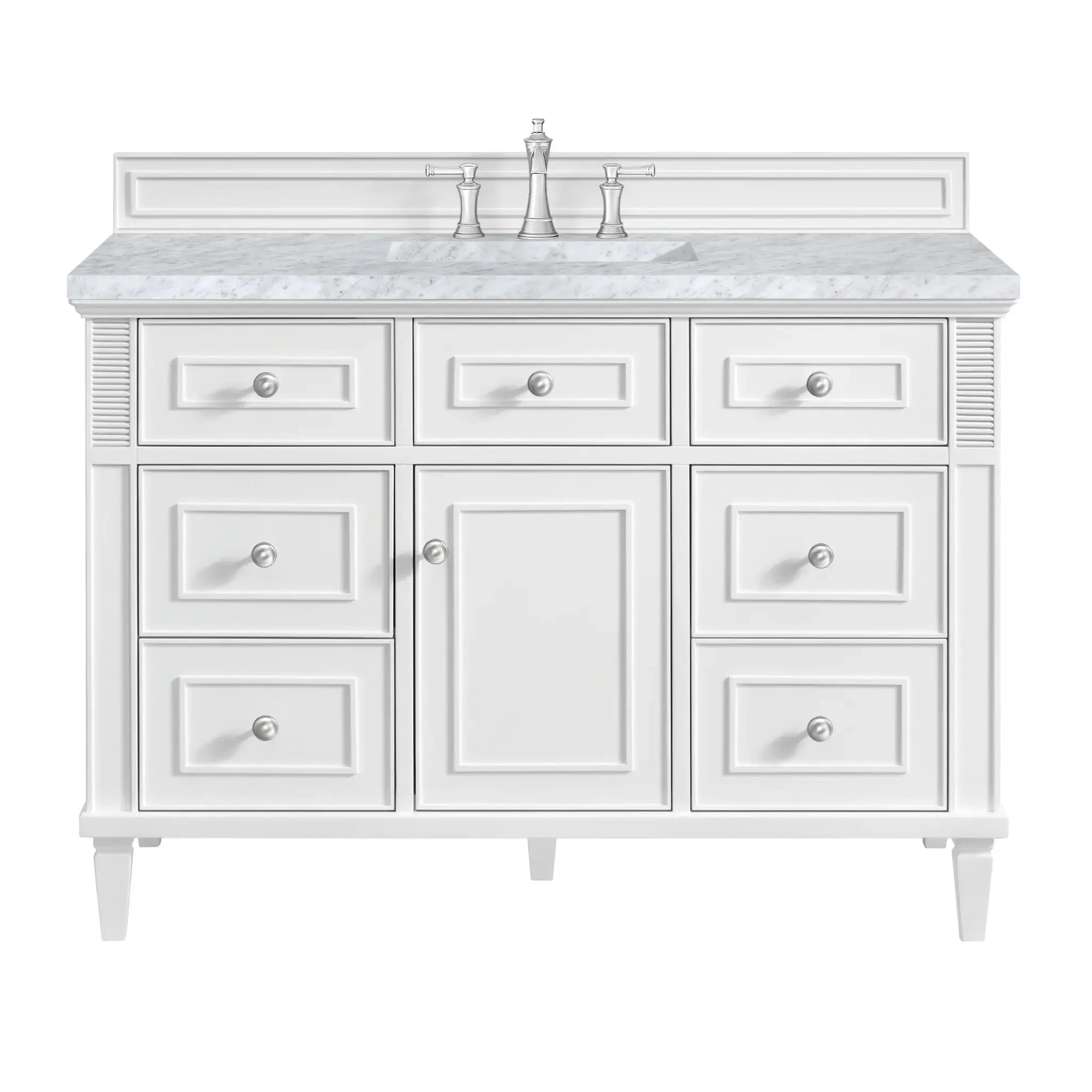 48" Lorelai Single Vanity in Bright White-Carrara White Marble-8" Widespread image