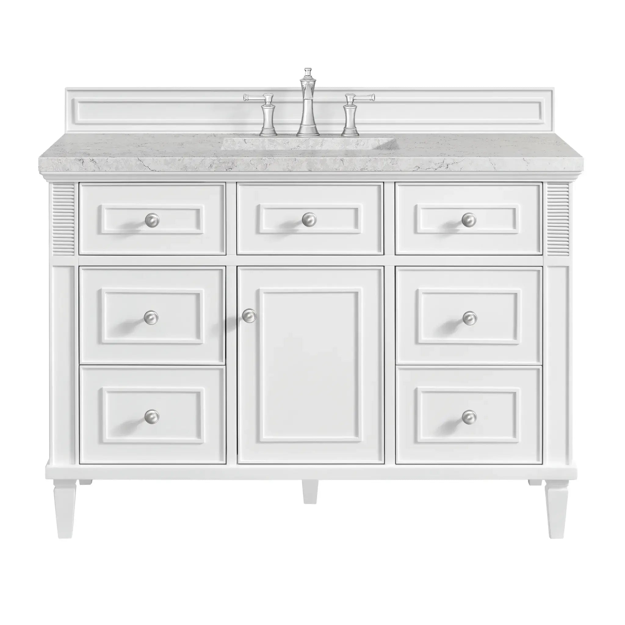 48" Lorelai Single Vanity in Bright White-Eternal Jasmine Pearl Silestone-8" Widespread image