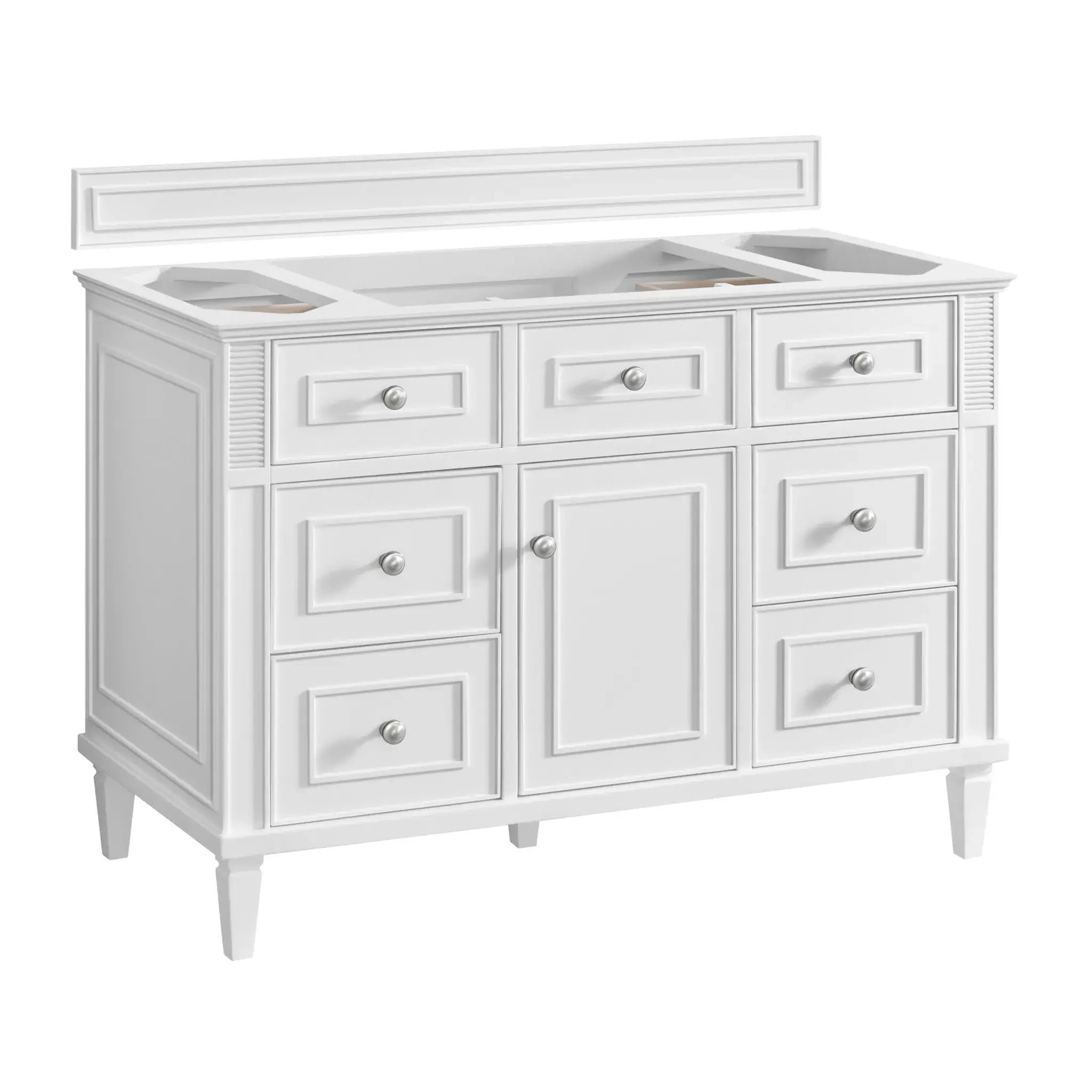 48" Lorelai Single Vanity in Bright White-Victorian Silver Silestone-8" Widespread image 1