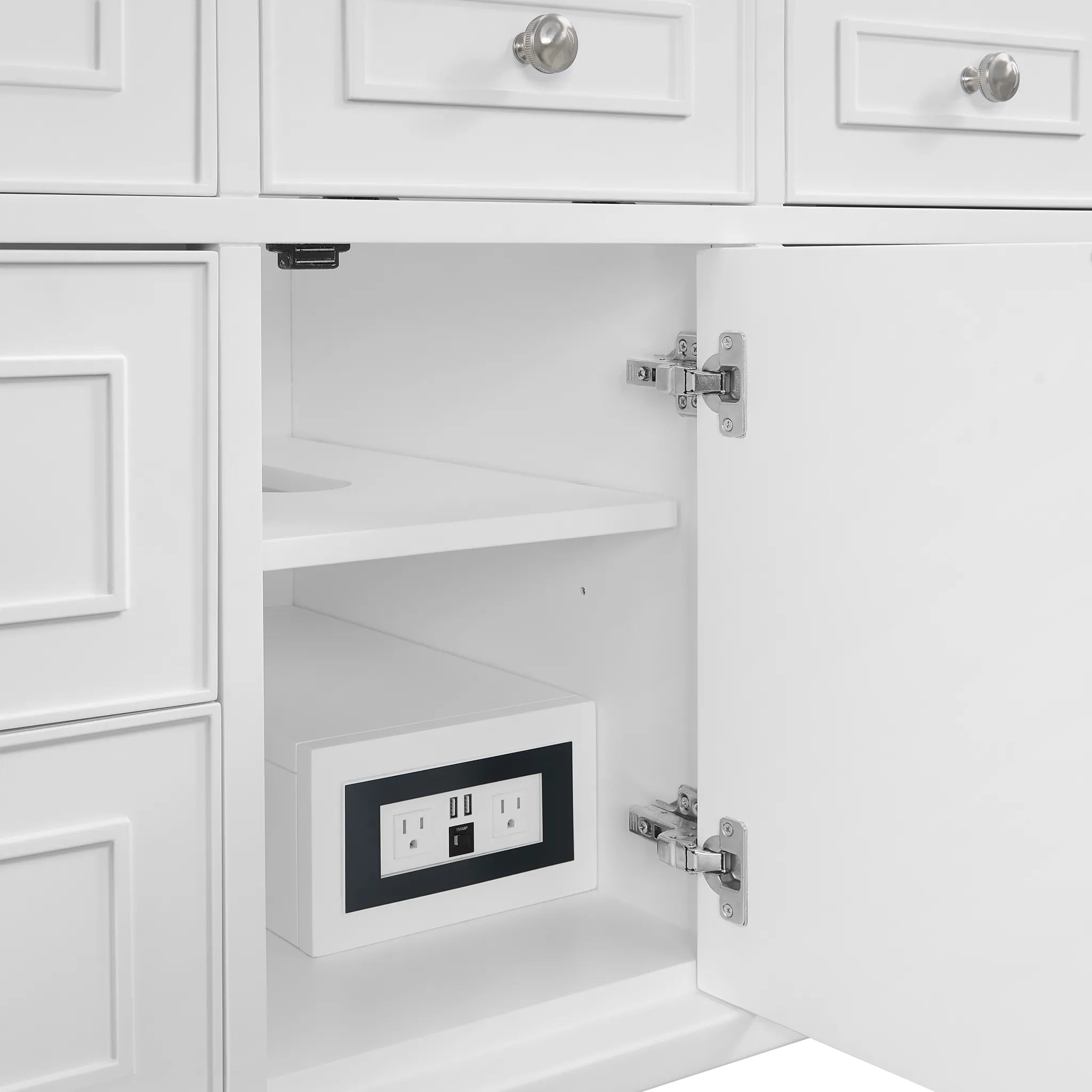 48" Lorelai Single Vanity in Bright White w/FreePower Wireless Charger-Ethereal Noctis Silestone-8" Widespread image 15