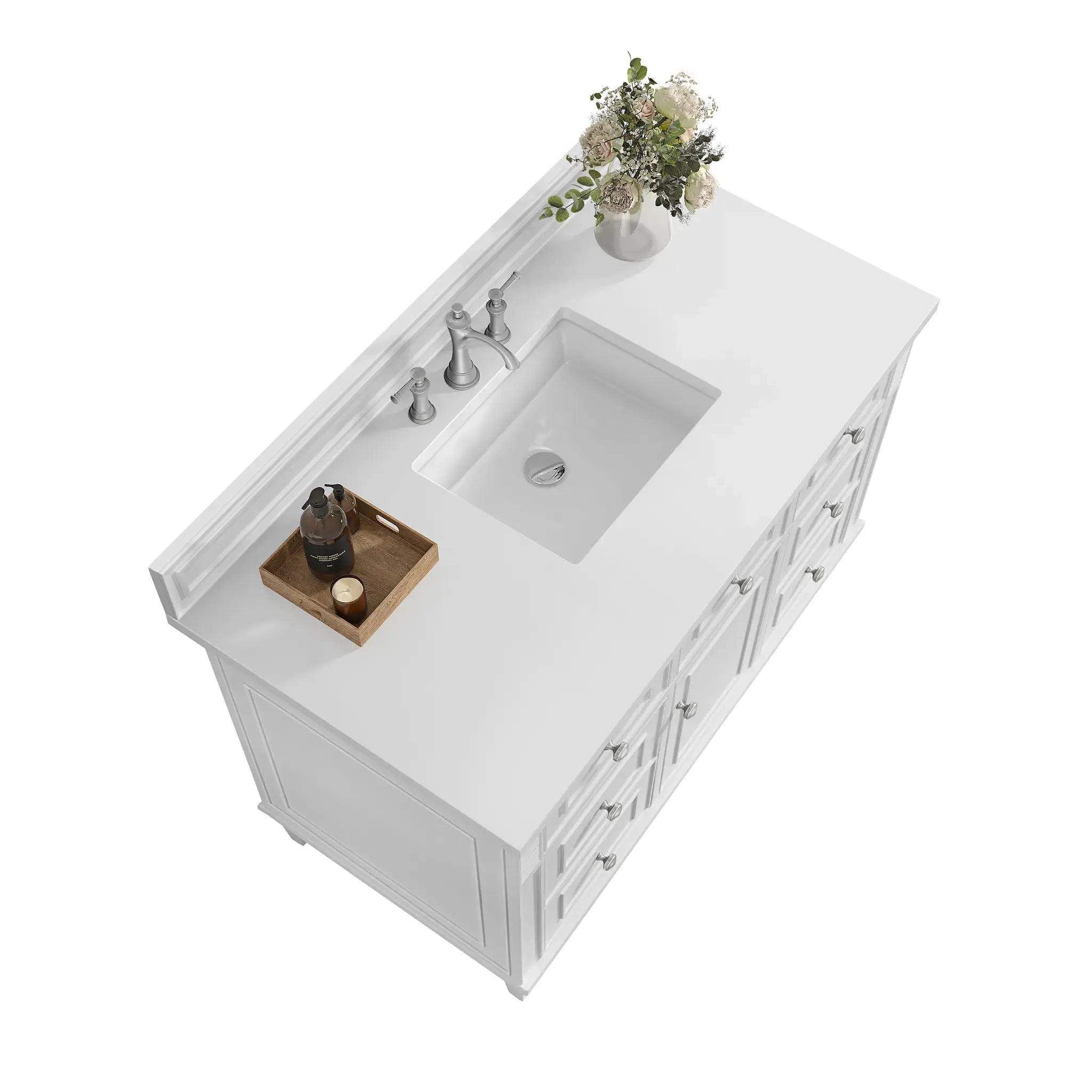 48" Lorelai Single Vanity in Bright White-White Zeus Silestone-8" Widespread image 8