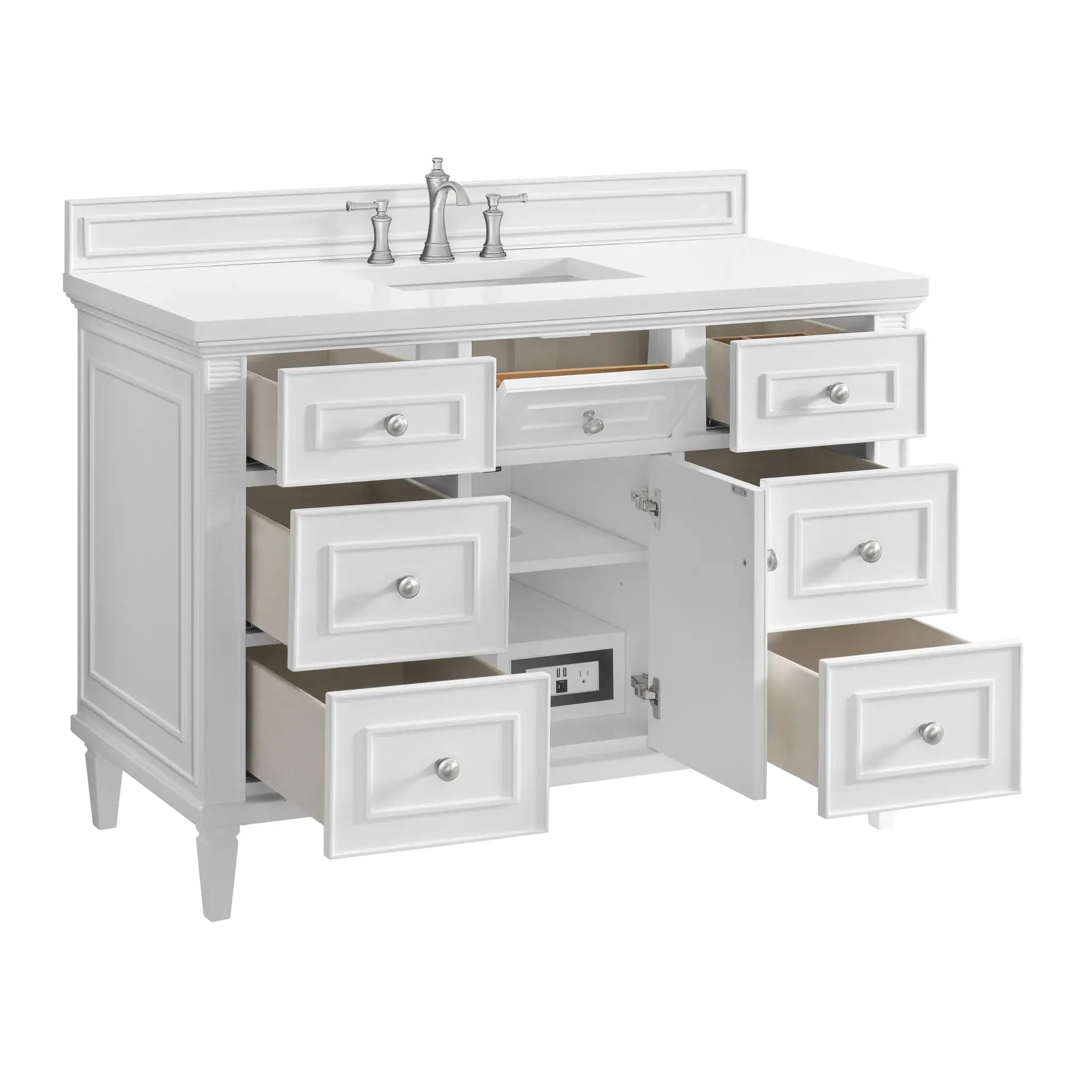 48" Lorelai Single Vanity in Bright White-White Zeus Silestone-8" Widespread image 9