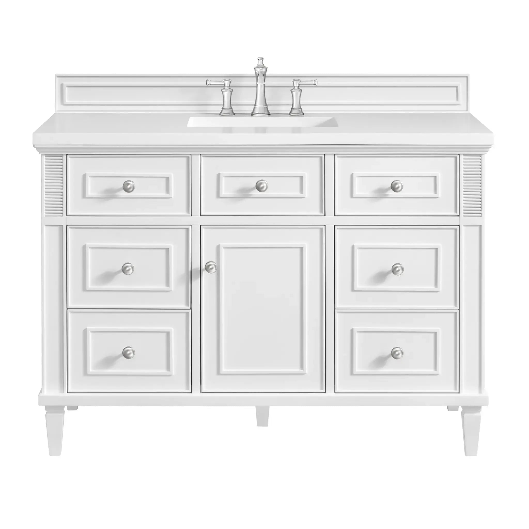48" Lorelai Single Vanity in Bright White-White Zeus Silestone-8" Widespread image