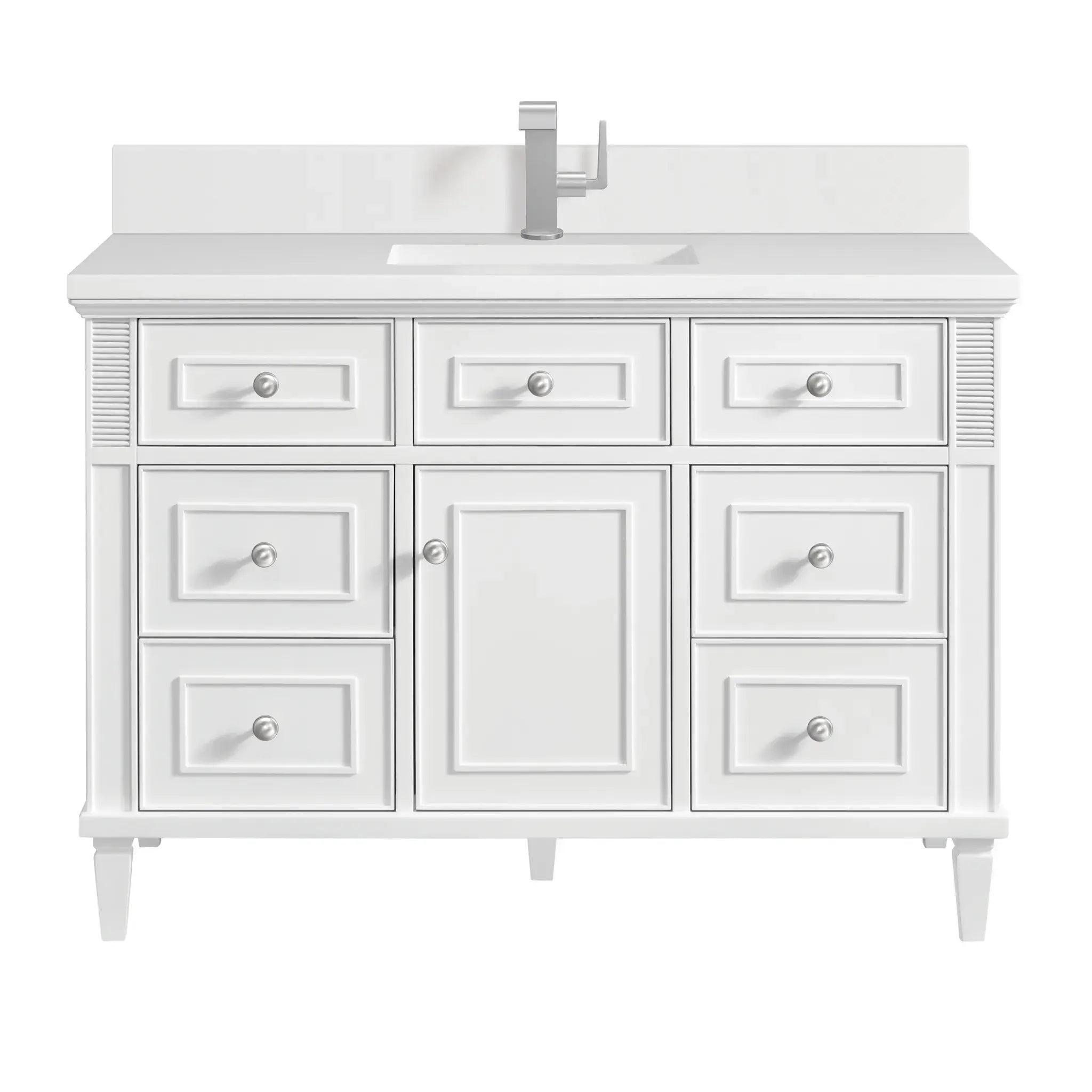 48" Lorelai Single Vanity in Bright White-White Zeus Silestone & Backsplash-Single Hole image