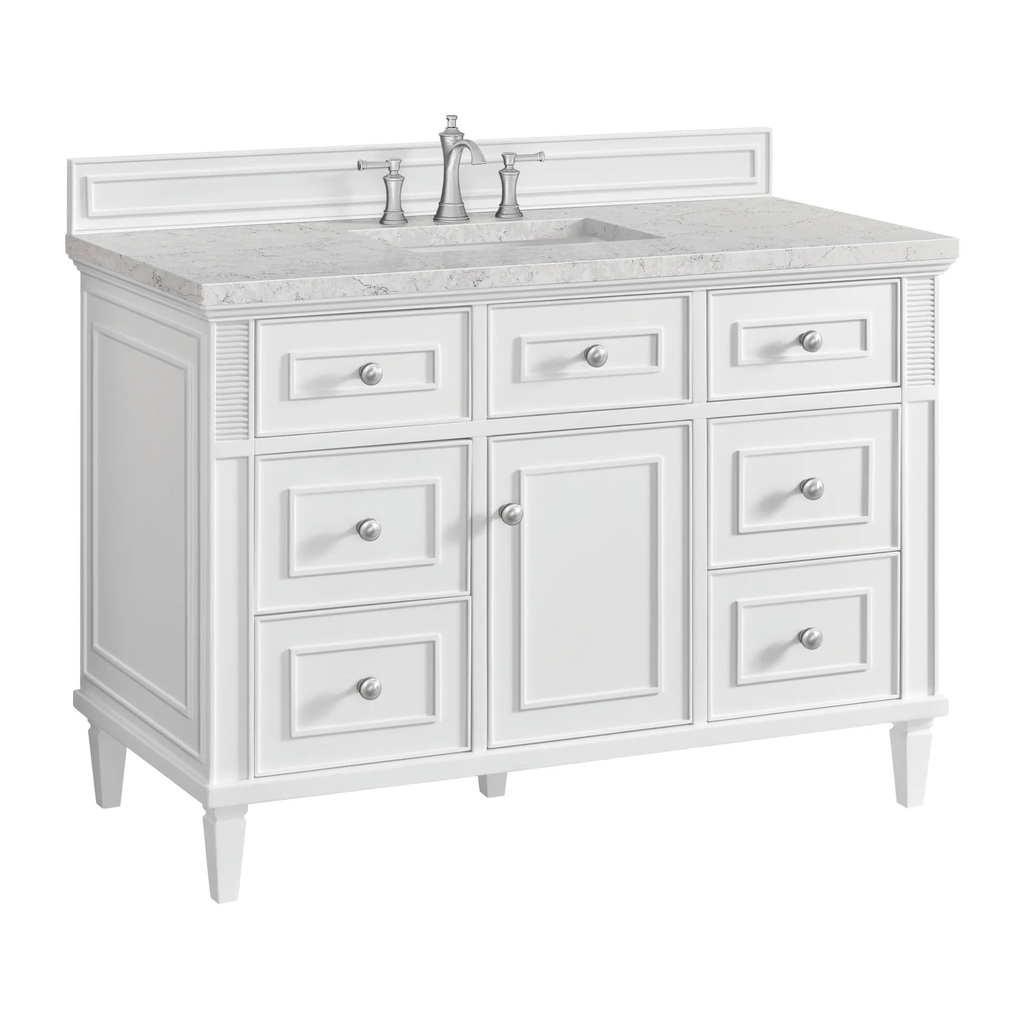 48" Lorelai Single Vanity in Bright White Wireless Charger-Eternal Jasmine Pearl Silestone-8" Widespread image 13