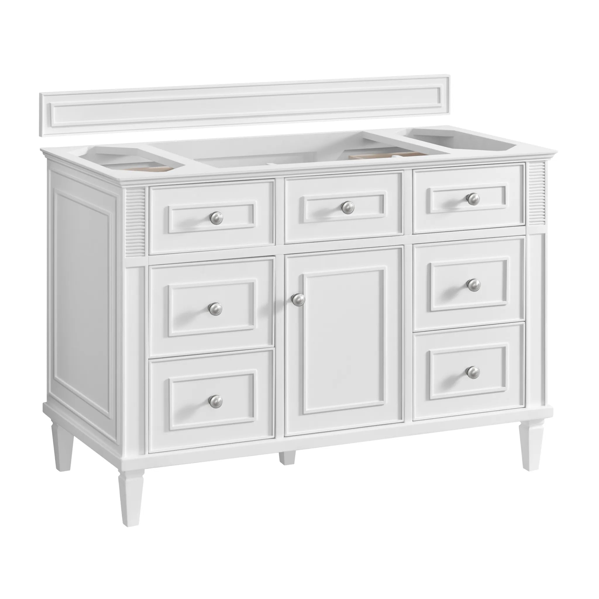 48" Lorelai Single Vanity in Bright White Wireless Charger-Eternal Jasmine Pearl Silestone-8" Widespread image 4