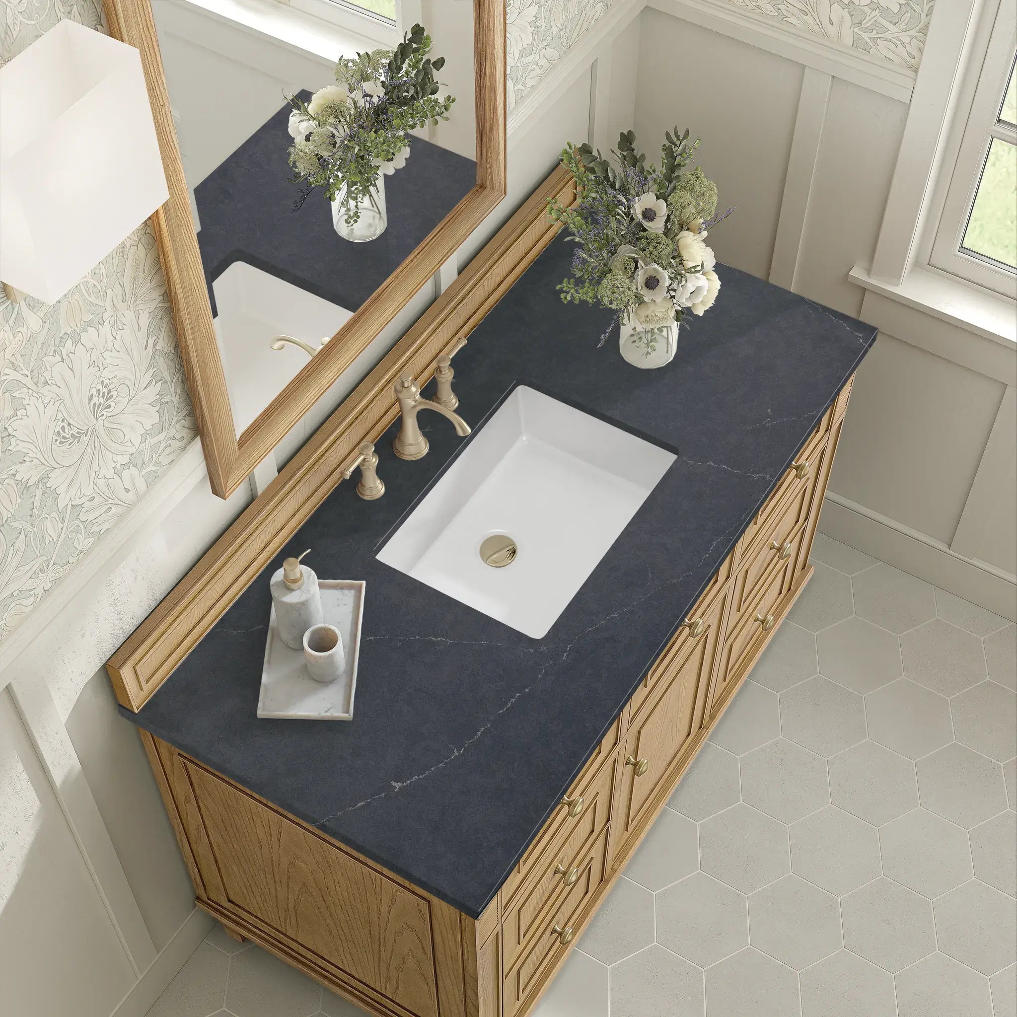 48" Lorelai Single Vanity in Light Natural Oak-Charcoal Soapstone Silestone-8" Widespread image 6
