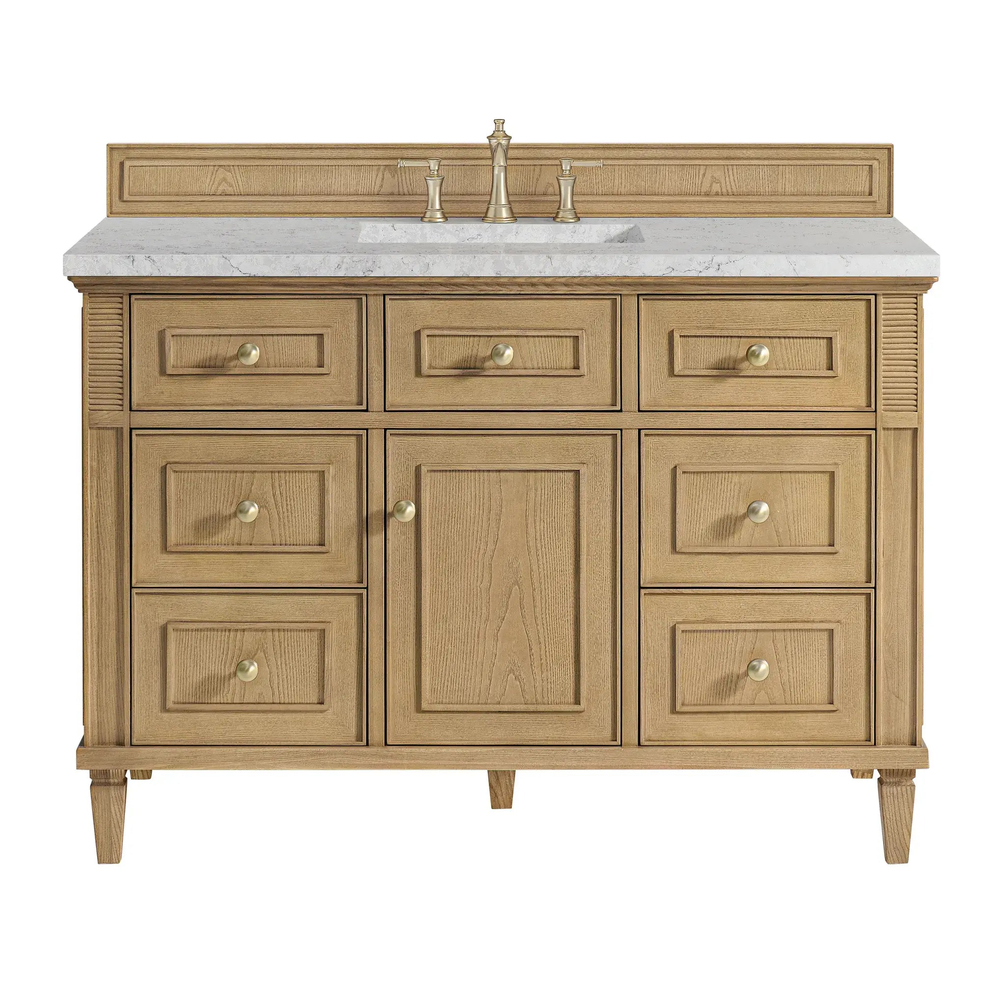 48" Lorelai Single Vanity in Light Natural Oak-Eternal Jasmine Pearl Silestone-8" Widespread image