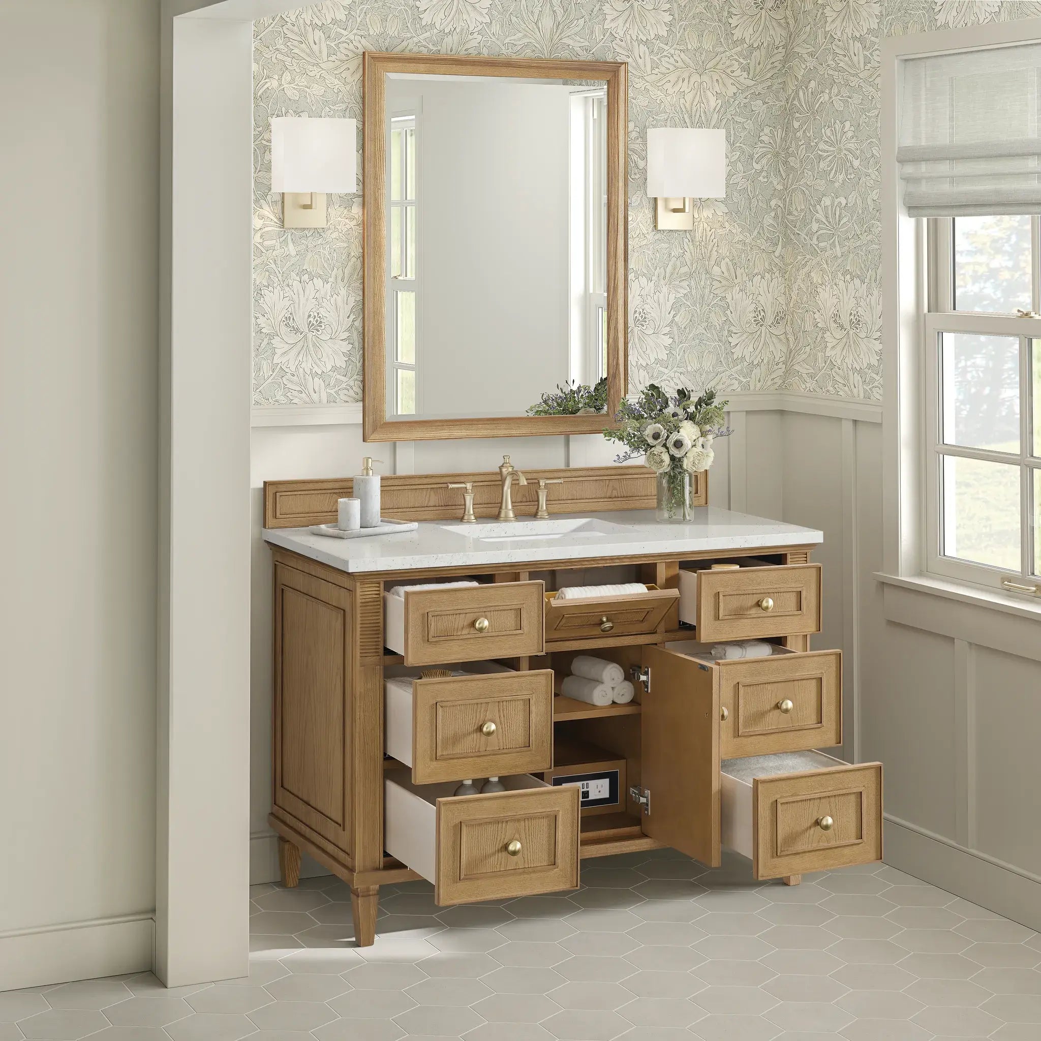 48" Lorelai Single Vanity in Light Natural Oak-Lime Delight Silestone-8" Widespread image 4