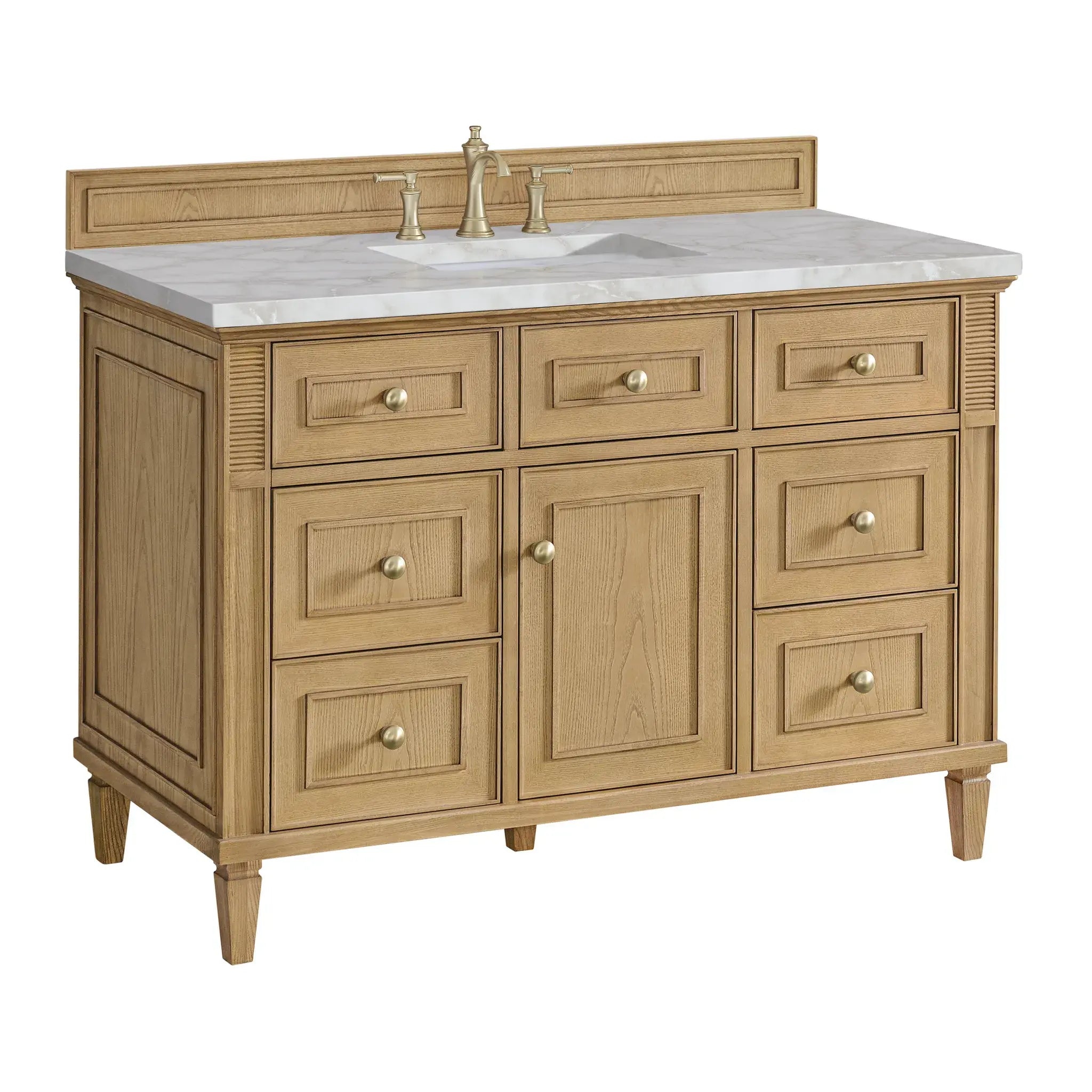 48" Lorelai Single Vanity in Light Natural Oak-Victorian Silver Silestone-8" Widespread image 9