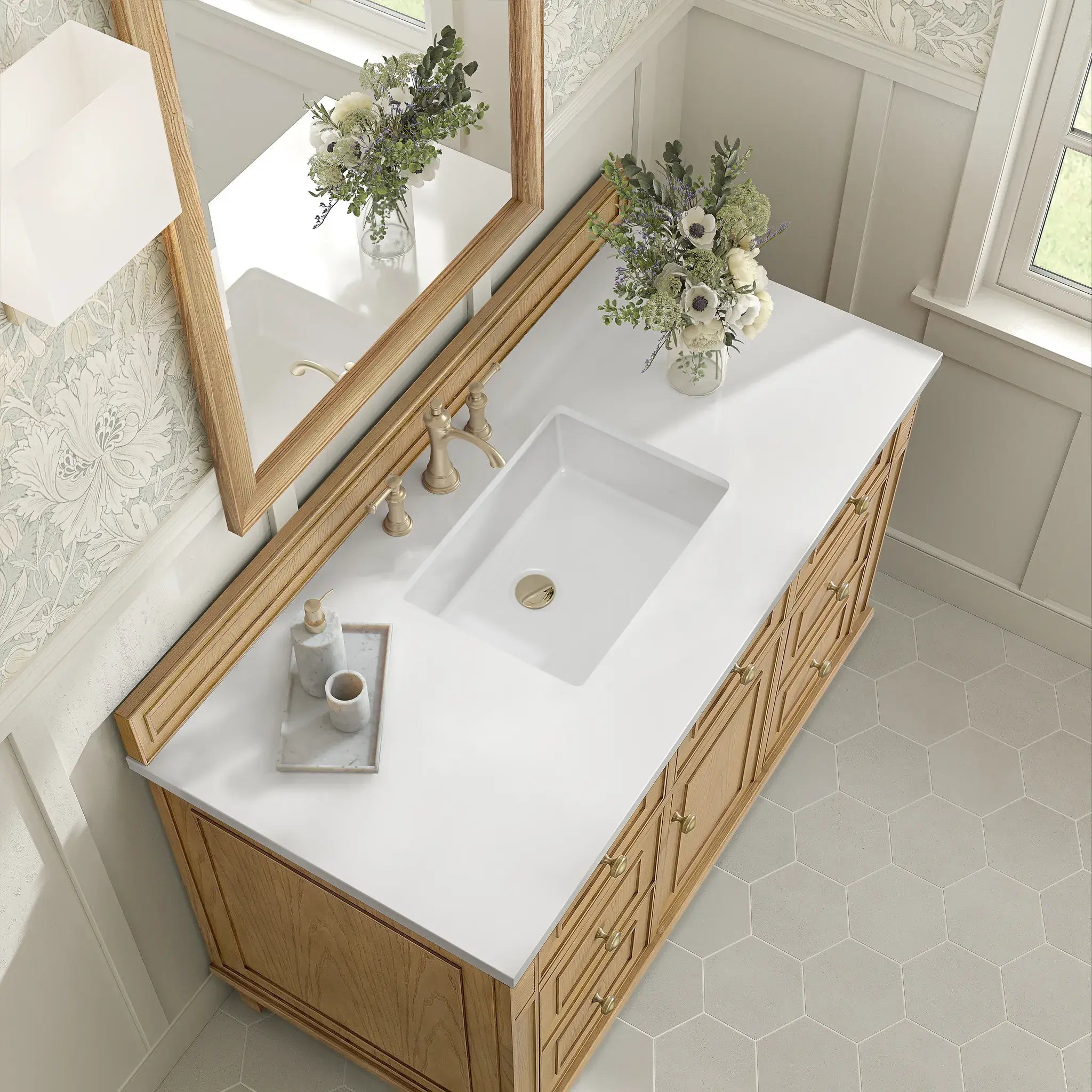 48" Lorelai Single Vanity in Light Natural Oak-White Zeus Silestone-8" Widespread image 6